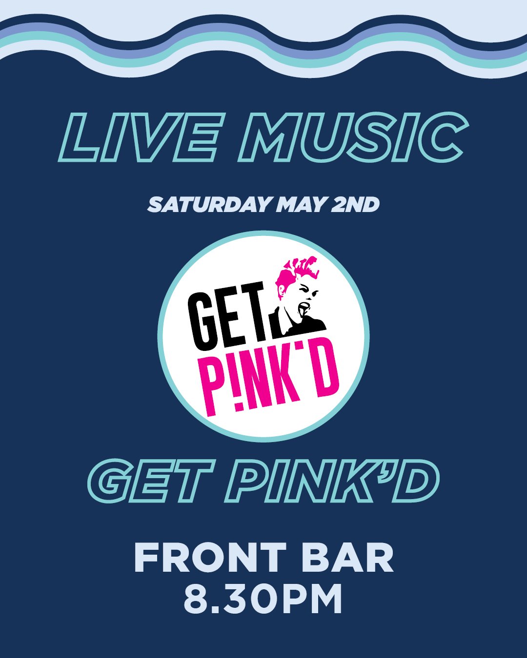 Get Pink&rsquo;d this Saturday 💗

Live music kicks off 8:30pm in the Front Bar.

See you there!