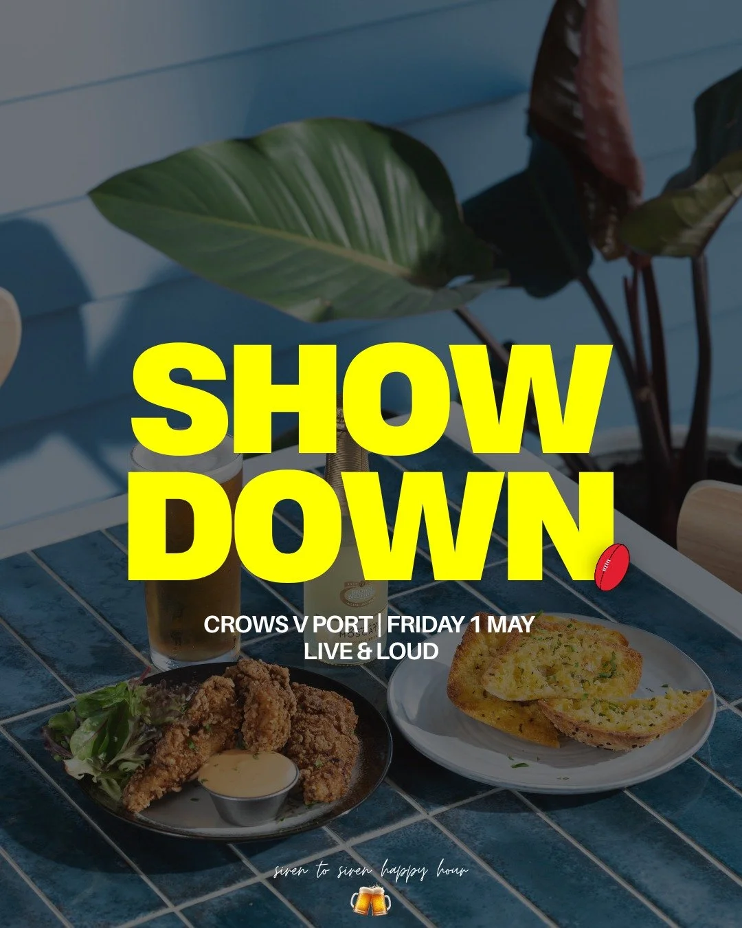 🖤🩵🤍 SHOWDOWN IS BACK 💙💛❤️

Crows v Port | Tomorrow Night

Siren to Siren Happy Hour all the way 🍻