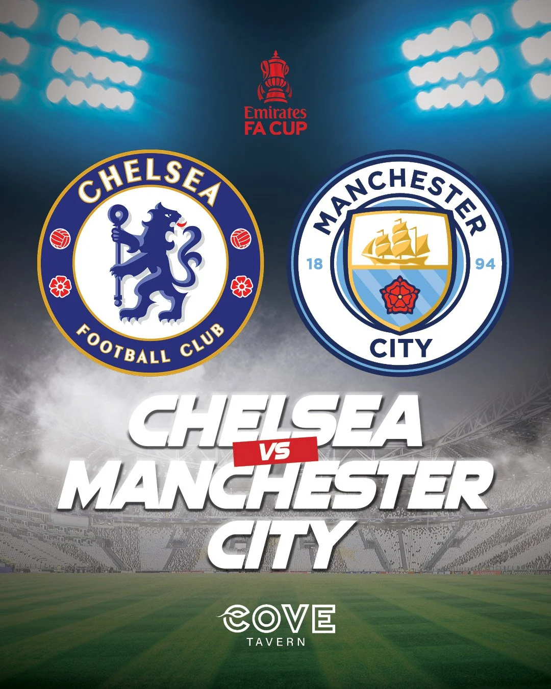 Your home of Football is the Cove Tavern ⚽

Watch as Chelsea take on Man City in the FA Cup Final this Saturday 16 May, with kick off at 11.30pm.