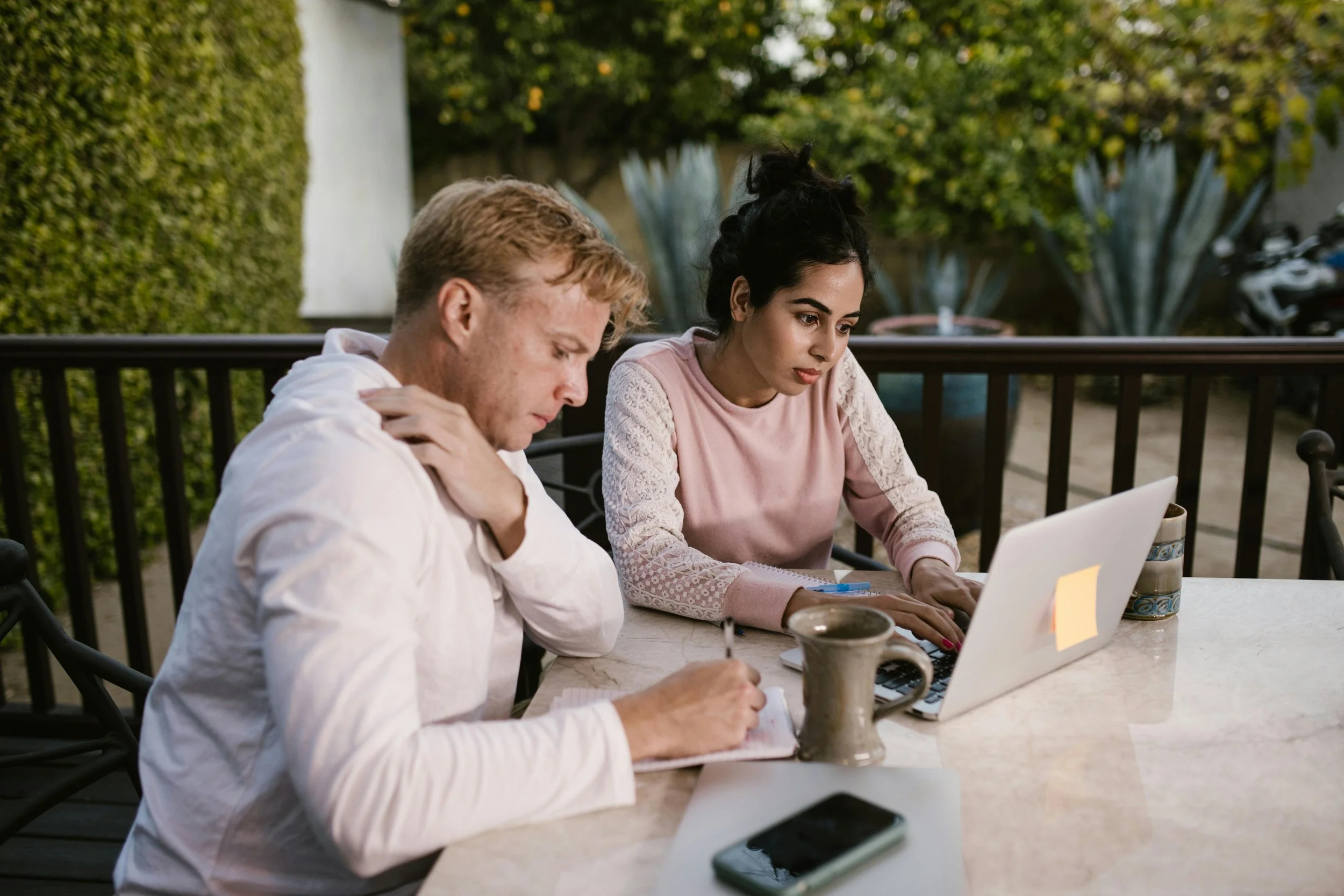 A couple having online consultation