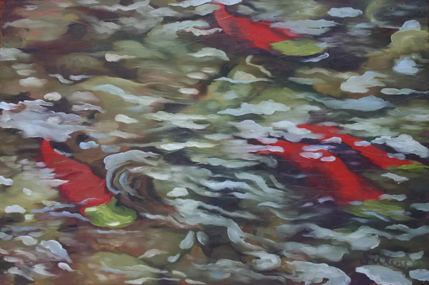 Salmon Run IV oil on recycled board 26 x 36 $1750