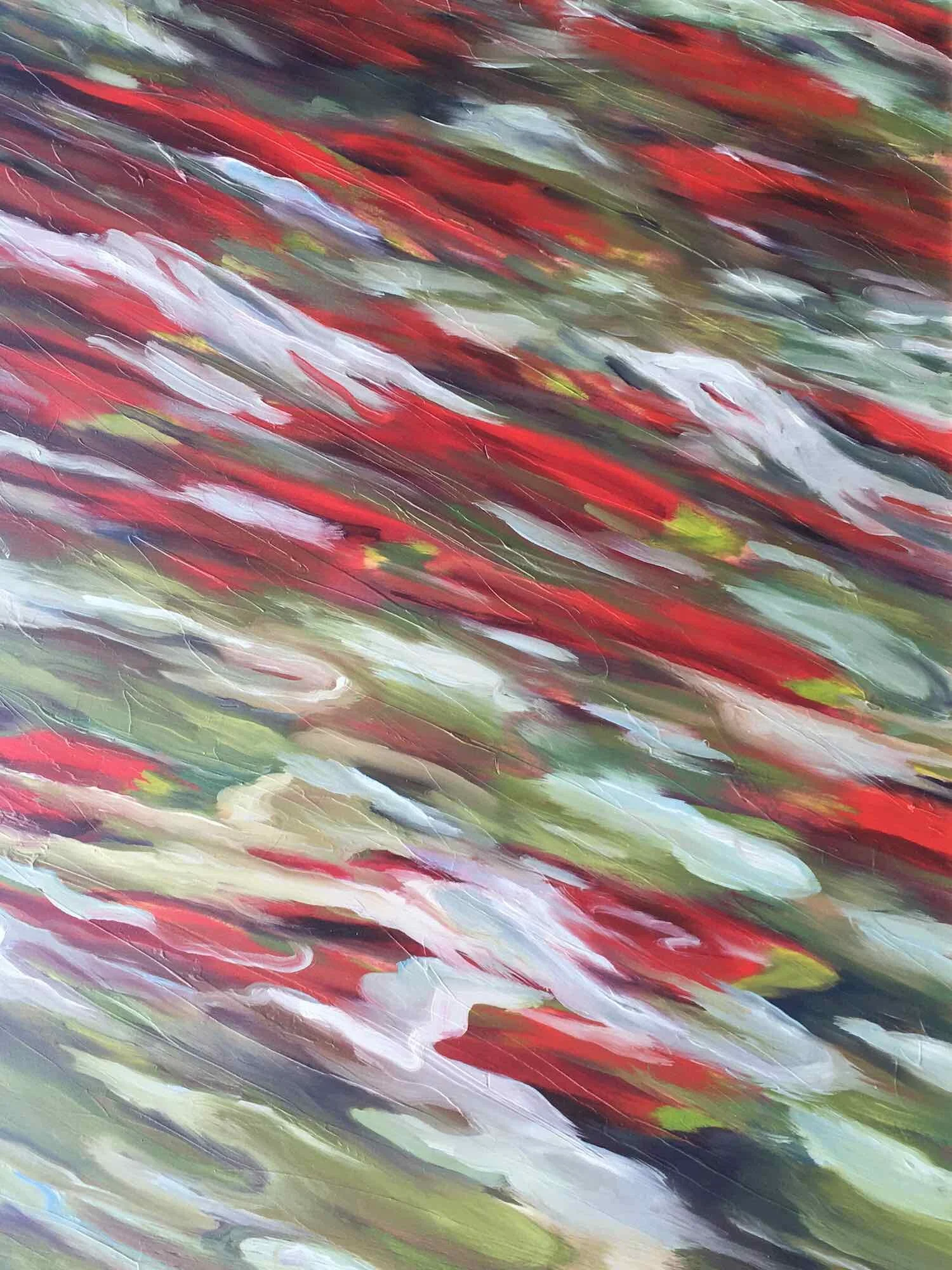 Salmon Run V oil on recycled board 36 x 26 SOLD