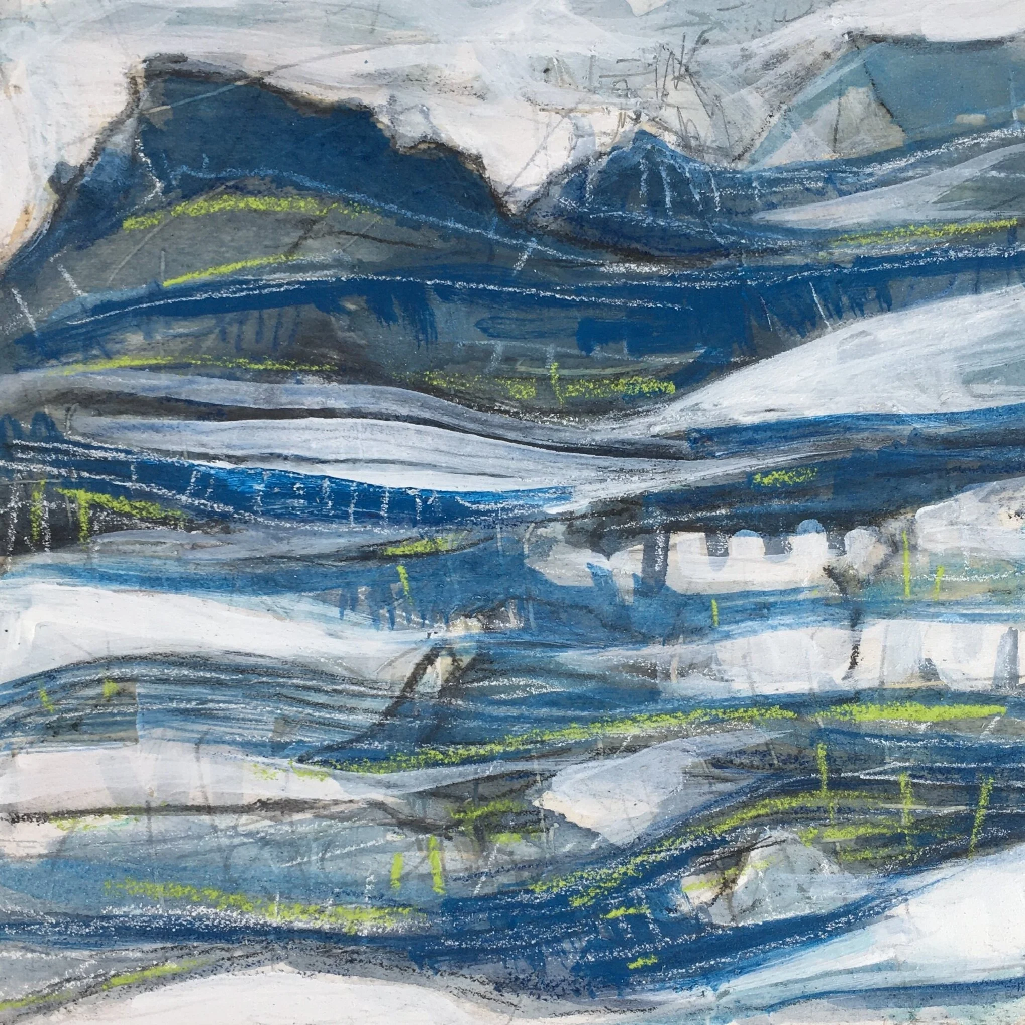 Not the Path we Planned, … 6x6 inches mixed media on board   SOLD