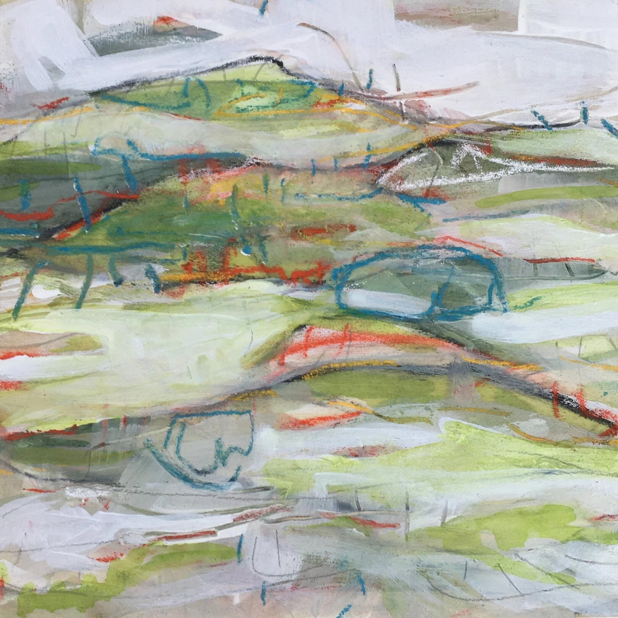 Stitched Together.  6x6 inches mixed media on board   SOLD