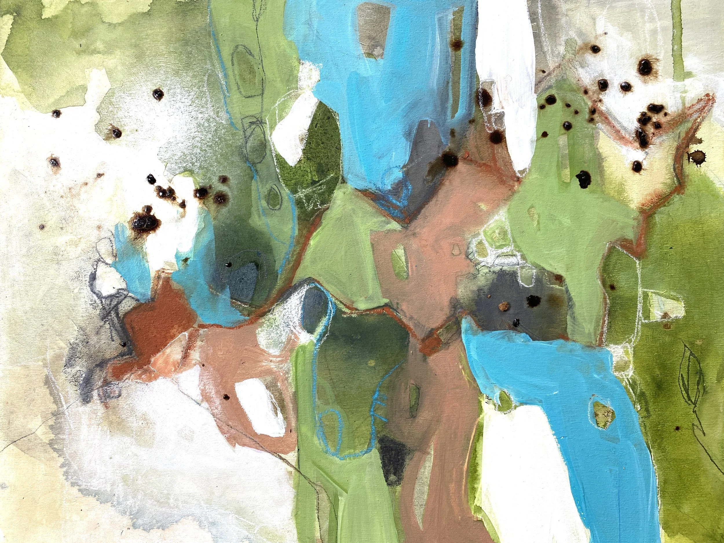 Honeybee Flight Paths, 11x14 mixed media on board  $275