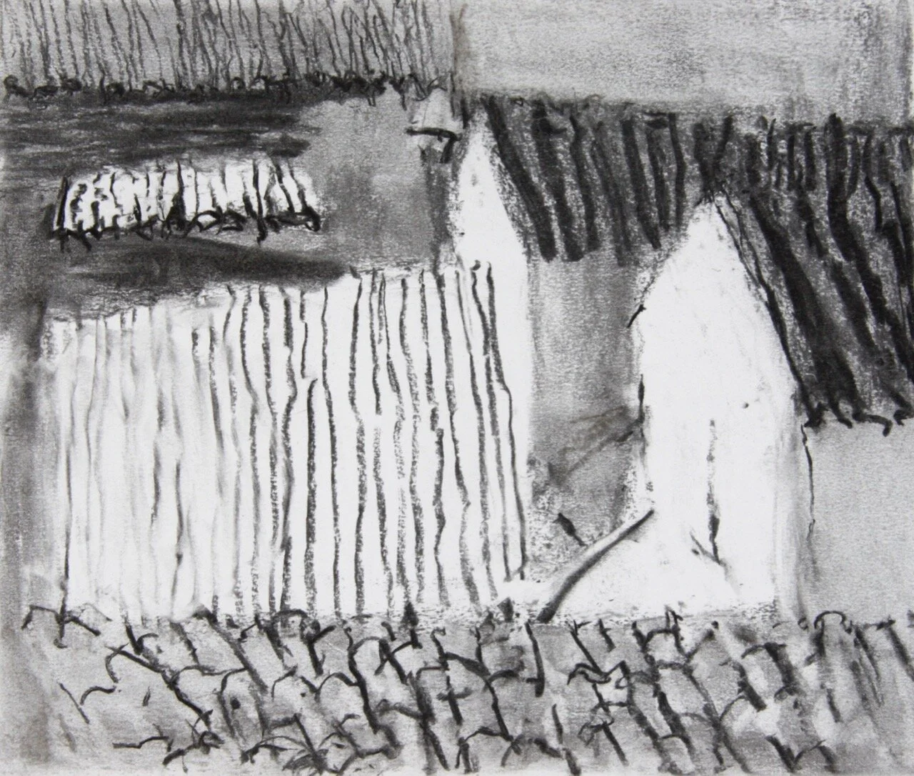 Roof Lines, Figeac (2017) charcoal on paper