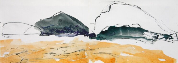 Sweep of the River (2020) gouache and ink on paper 23X64cm