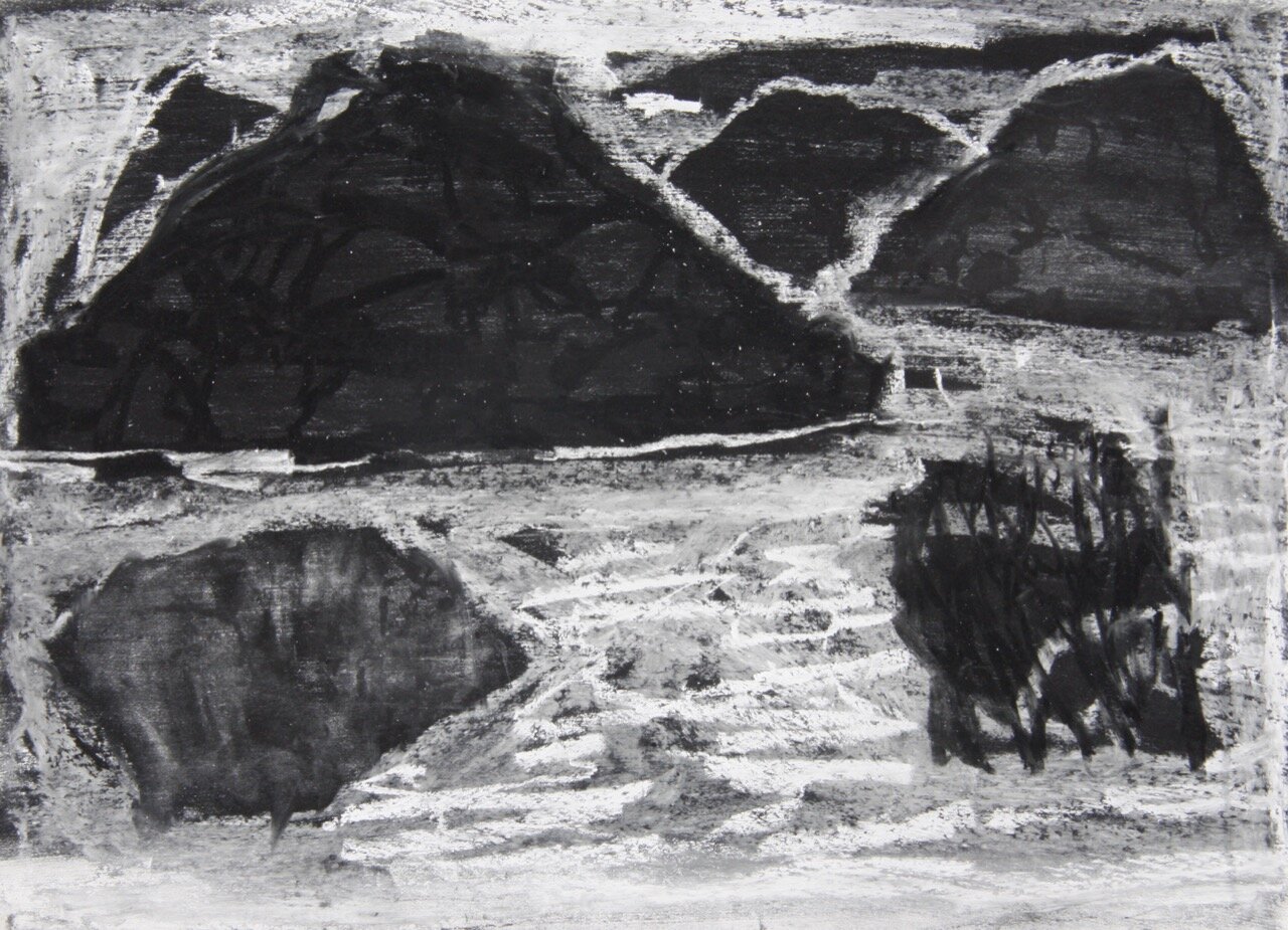 Island on Island (2020) charcoal and pastel on paper 28X38cm (Available)