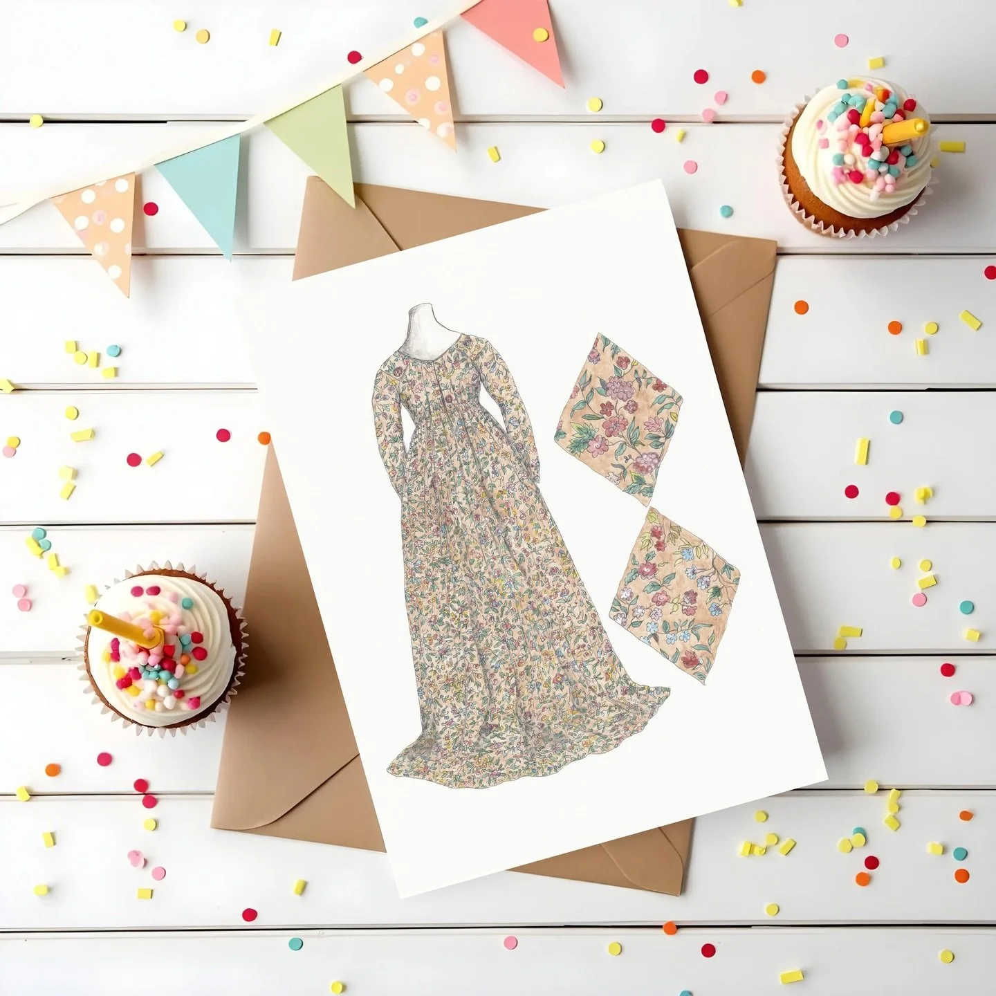 Celebrating 250 years of Jane Austen today! 

This is one of four illustrations currently on display at Jane Austen&rsquo;s House Museum in Chawton, inspired by fabrics found in the quilt that Jane and Cassandra Austen made c.1811. 

The gown, drawn 