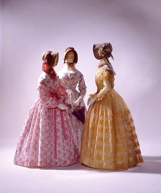 This surprisingly modern, American gown dates to 1844 and is now in the collection of The Metropolitan Museum of Art in New York.

The pattern is unusually large in scale for the period, bold and expansive, and it floats across a fine, almost etherea