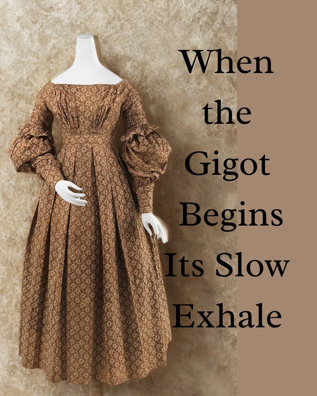 The late 1830s are a fascinating in‑between moment. 

Earlier in the decade, the gigot sleeve shot straight out from the shoulder in a bold, architectural swell &mdash; the kind of silhouette that could knock over a candlestick if one turned too quic