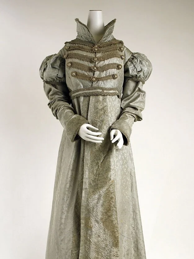 Tonight, I&rsquo;m looking at frogs of a very different kind: not the amphibious sort, but the ornamental braided fastening that turns up across eighteenth and nineteenth century dress. 

Technically, a frog consists of a button or knot paired with a