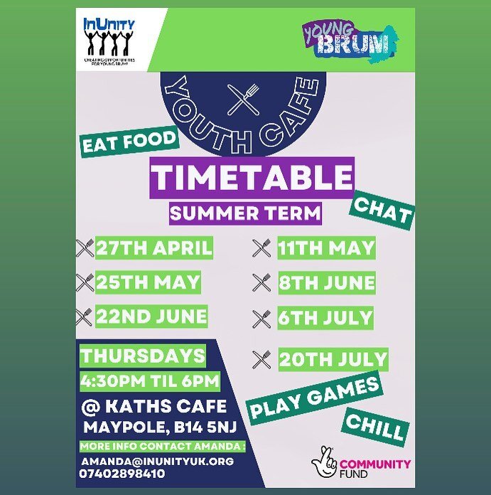 Here&rsquo;s our youth cafe dates for the summer term! Save them in your diary @kathscafemaypole