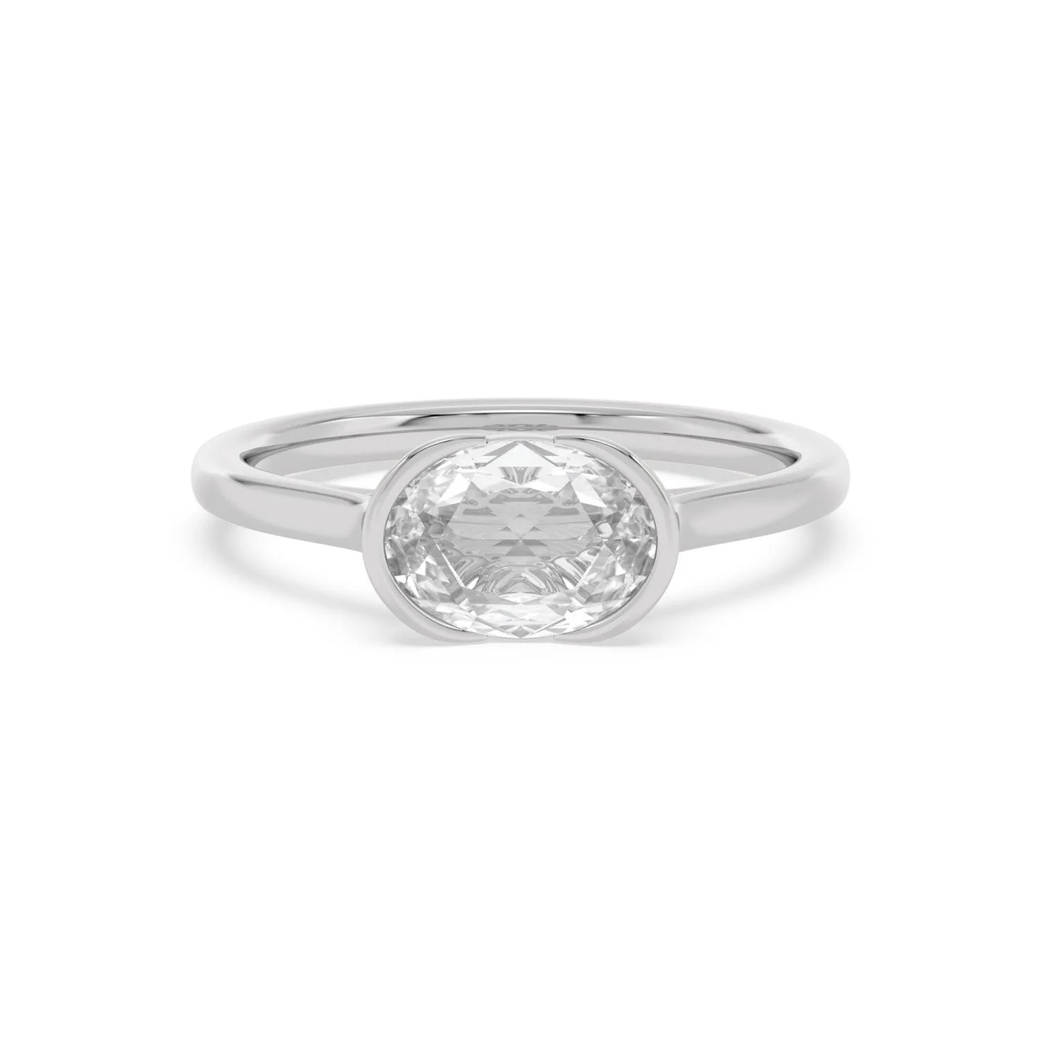 The Snowglobe Ring in white gold, rose cut oval diamond half-bezel ring by August Bespoke Singapore