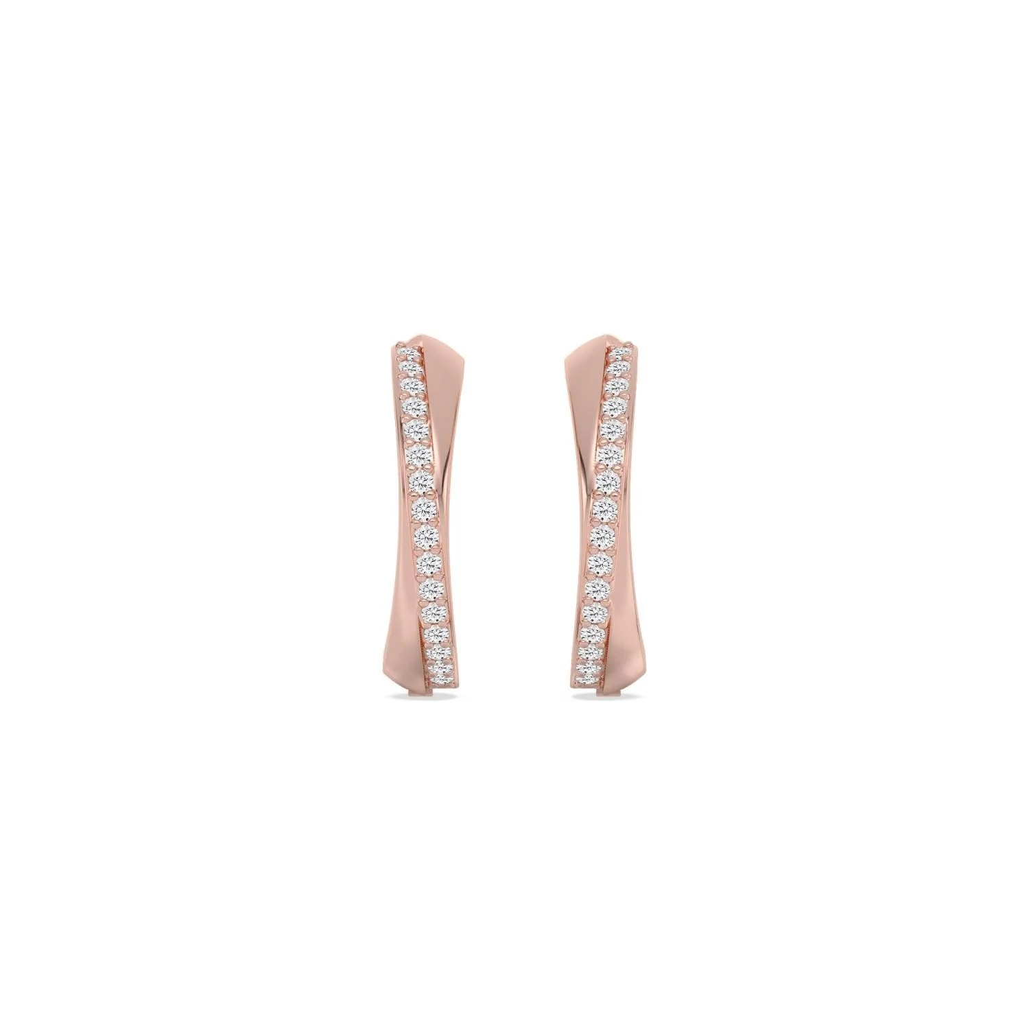 Interlace rose gold twisted diamond hoop earrings with pavé round diamonds, fine jewellery Singapore by August Bespoke