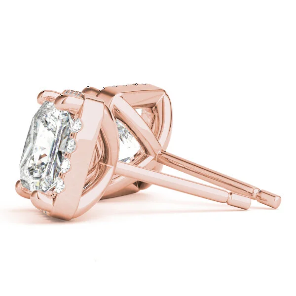 August Bespoke Viorel Classic Princess Cut Halo Earrings in Rose Gold Side View.jpg