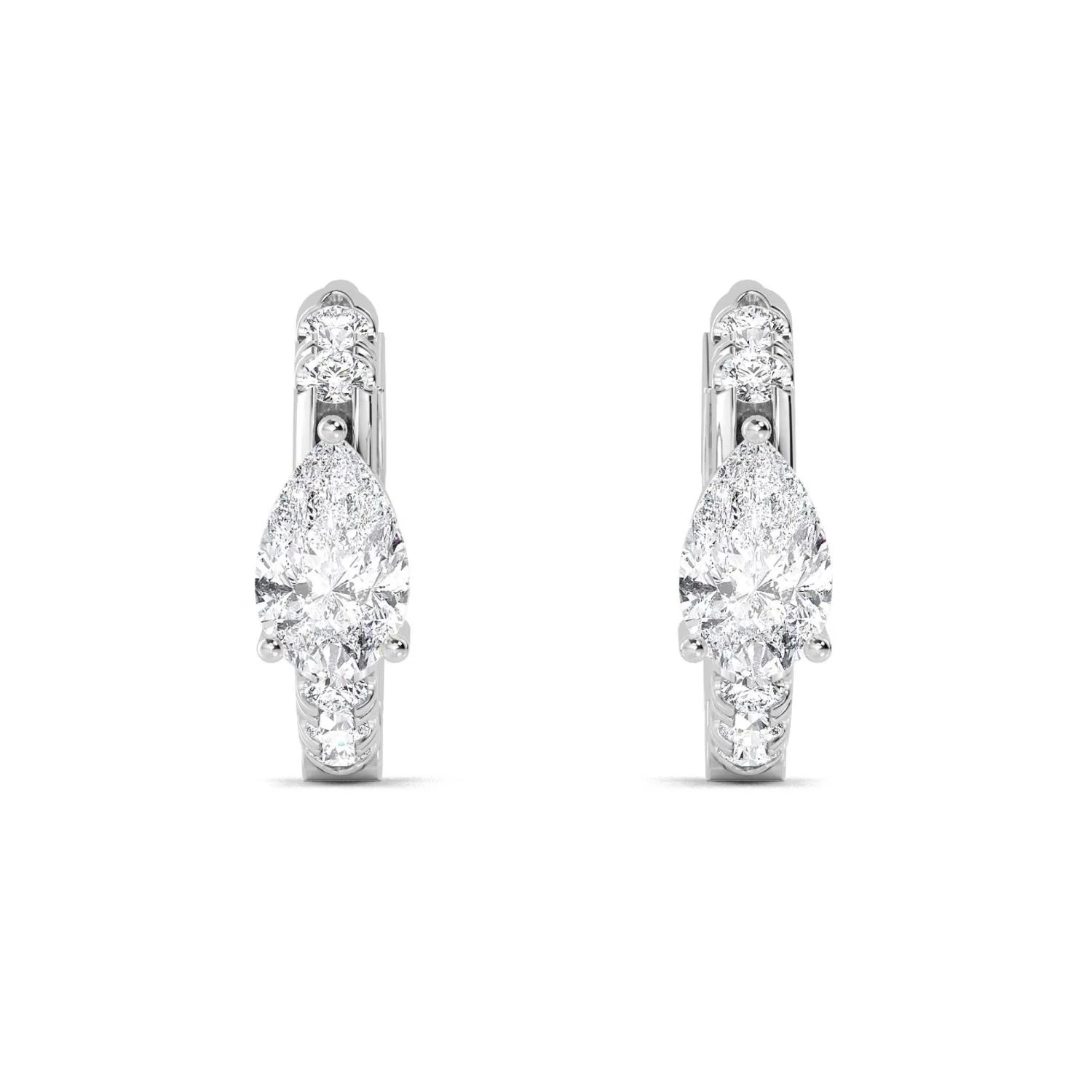 Soline white gold diamond huggie hoop earrings with pear-shaped centre diamond, fine jewellery Singapore by August Bespoke