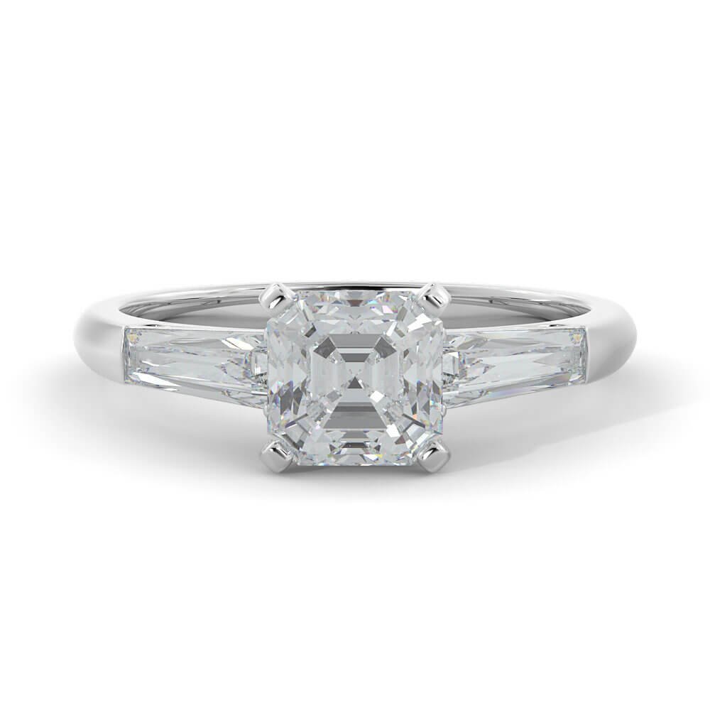 Art Deco Style Asscher Cut Diamond Ring with Baguette & Round Diamonds –  The London Victorian Ring Co