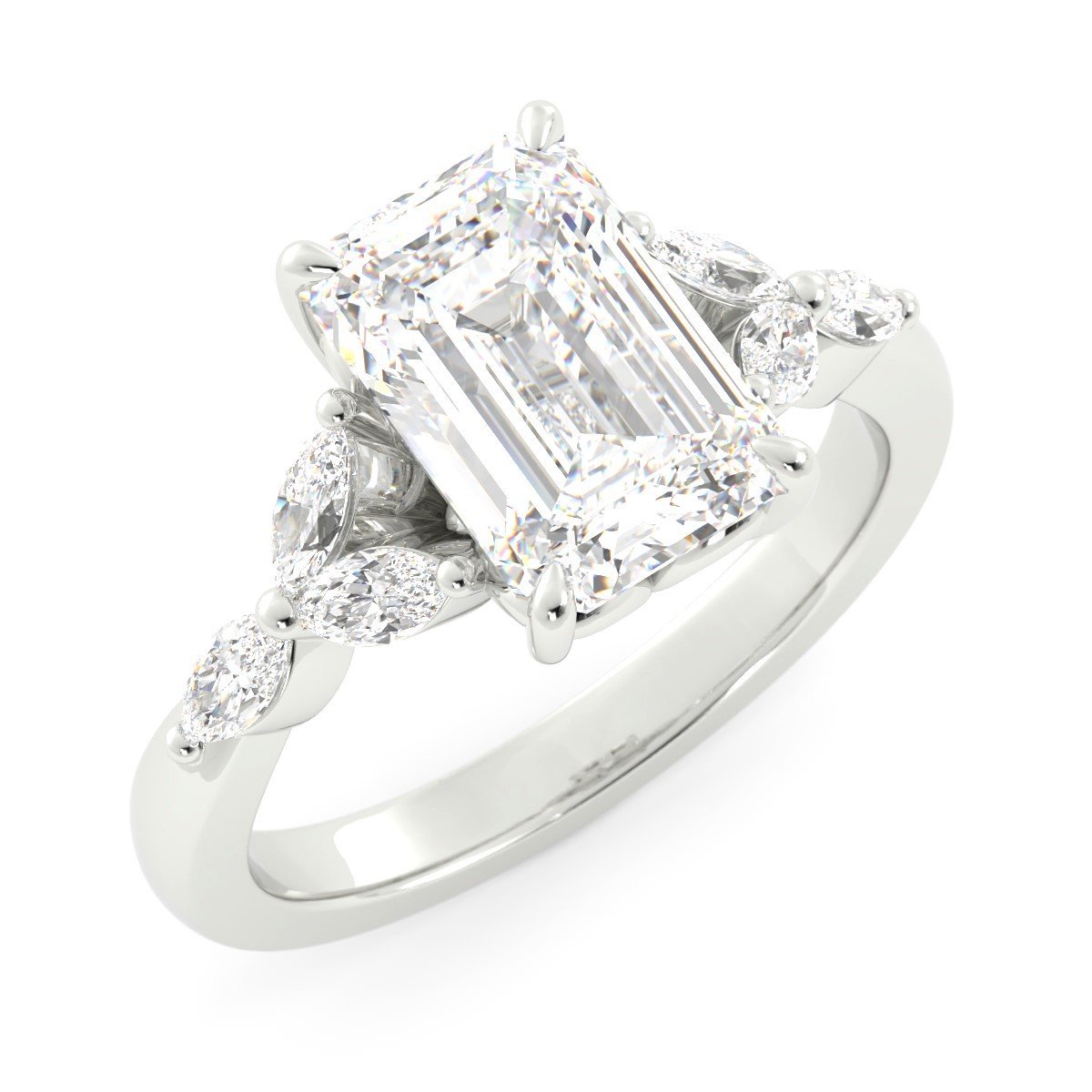 Tessa Emerald Cut Diamond Ring with Cluster in White Goldimage_004-4.jpg