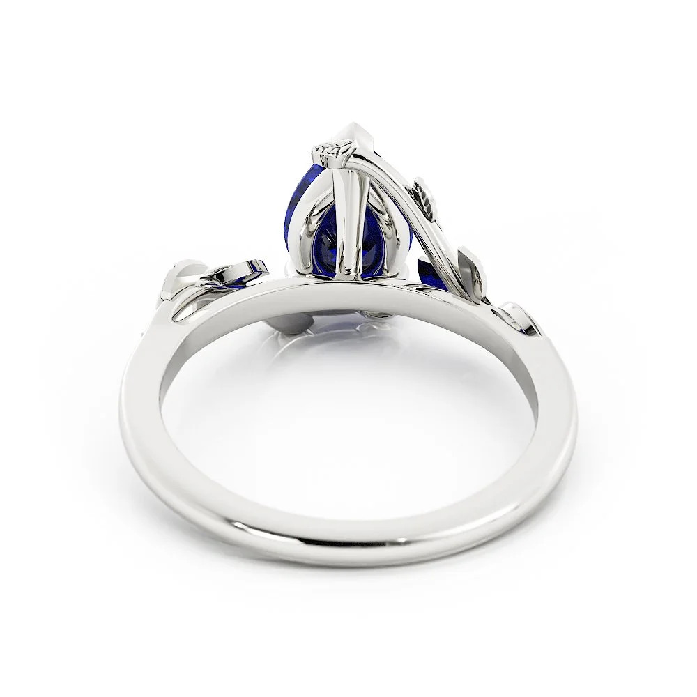 Eden Pear Sapphire Ring with Leaf Motifs in White Gold Image_3-3.jpg