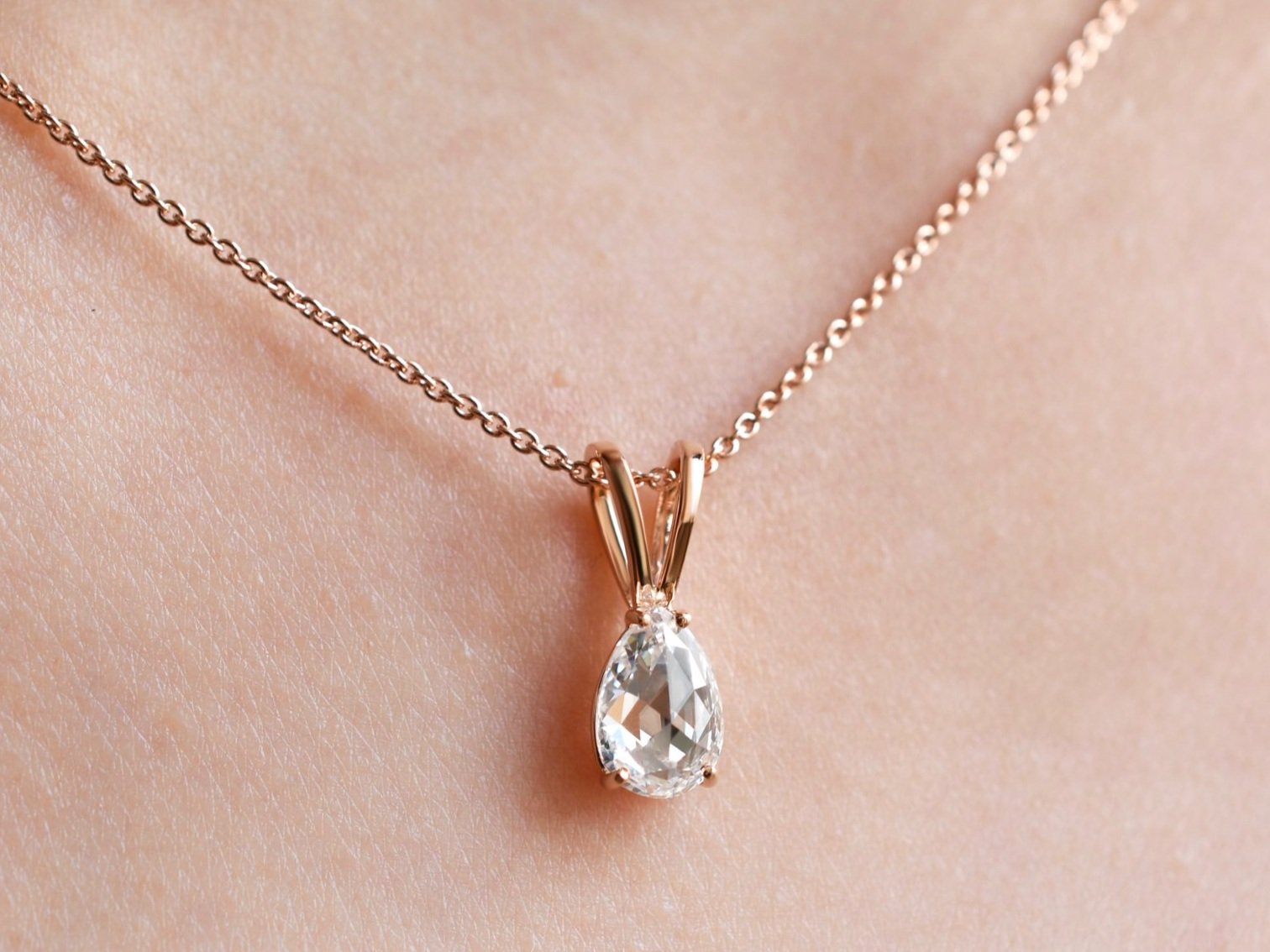 Custom Cut Rose Cut Pear Necklace