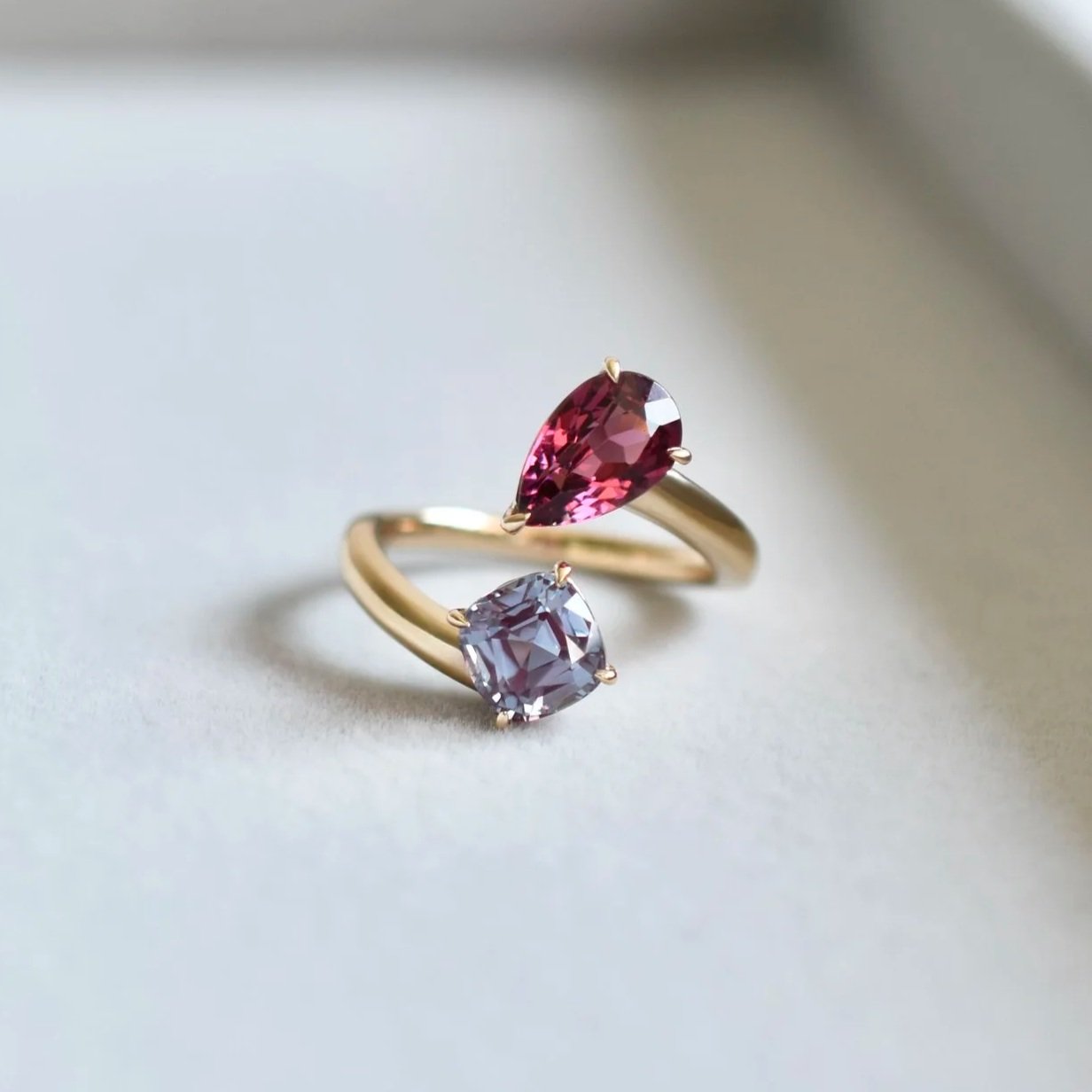 Garnet and Alexandrite Toi Et Moi Ring