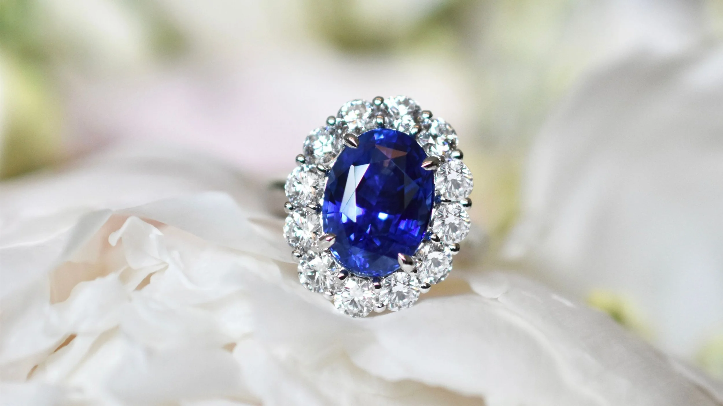 Royal Blue Sapphire Halo Ring