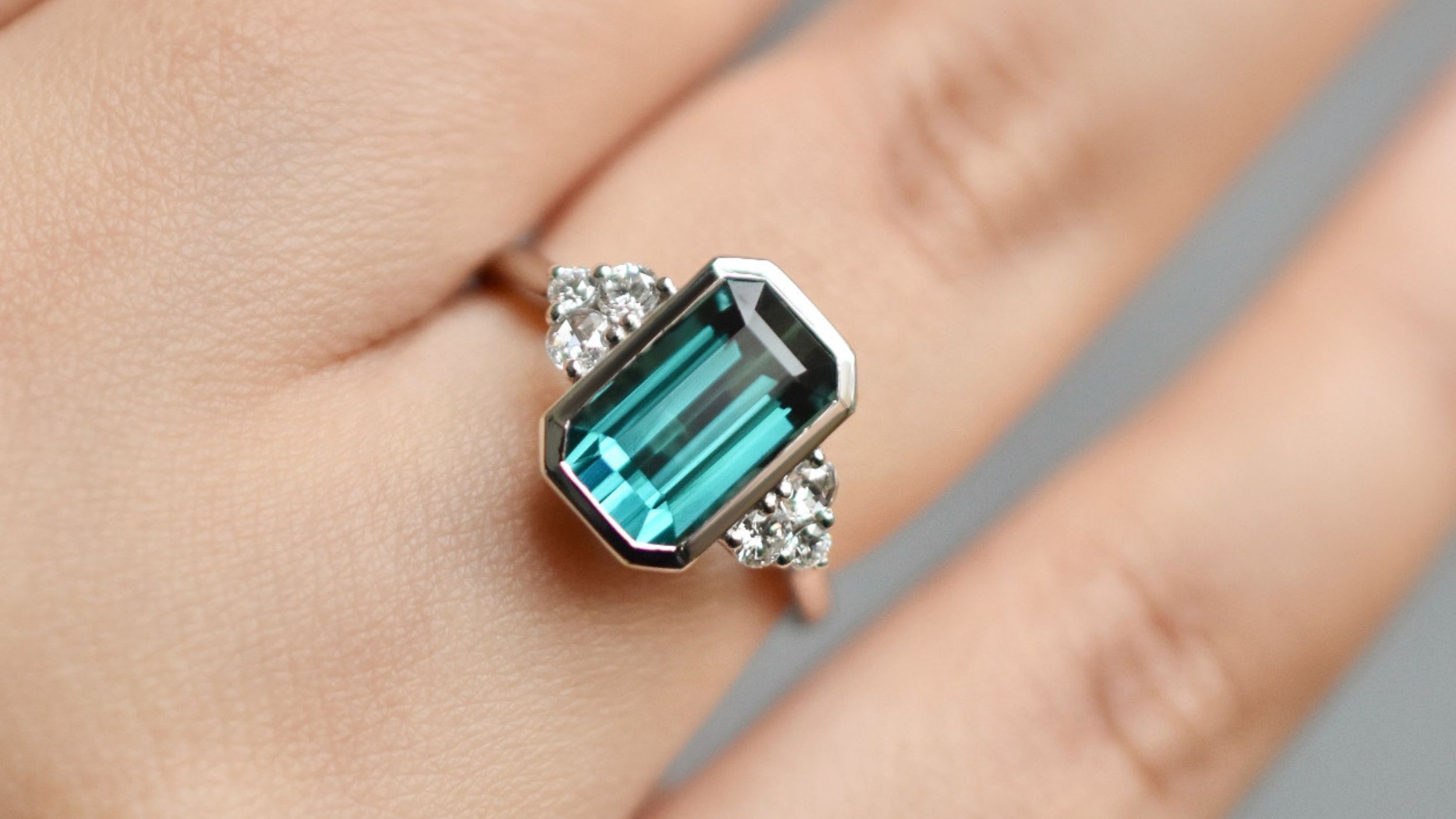 Lagoon Tourmaline Bezel Cluster Ring