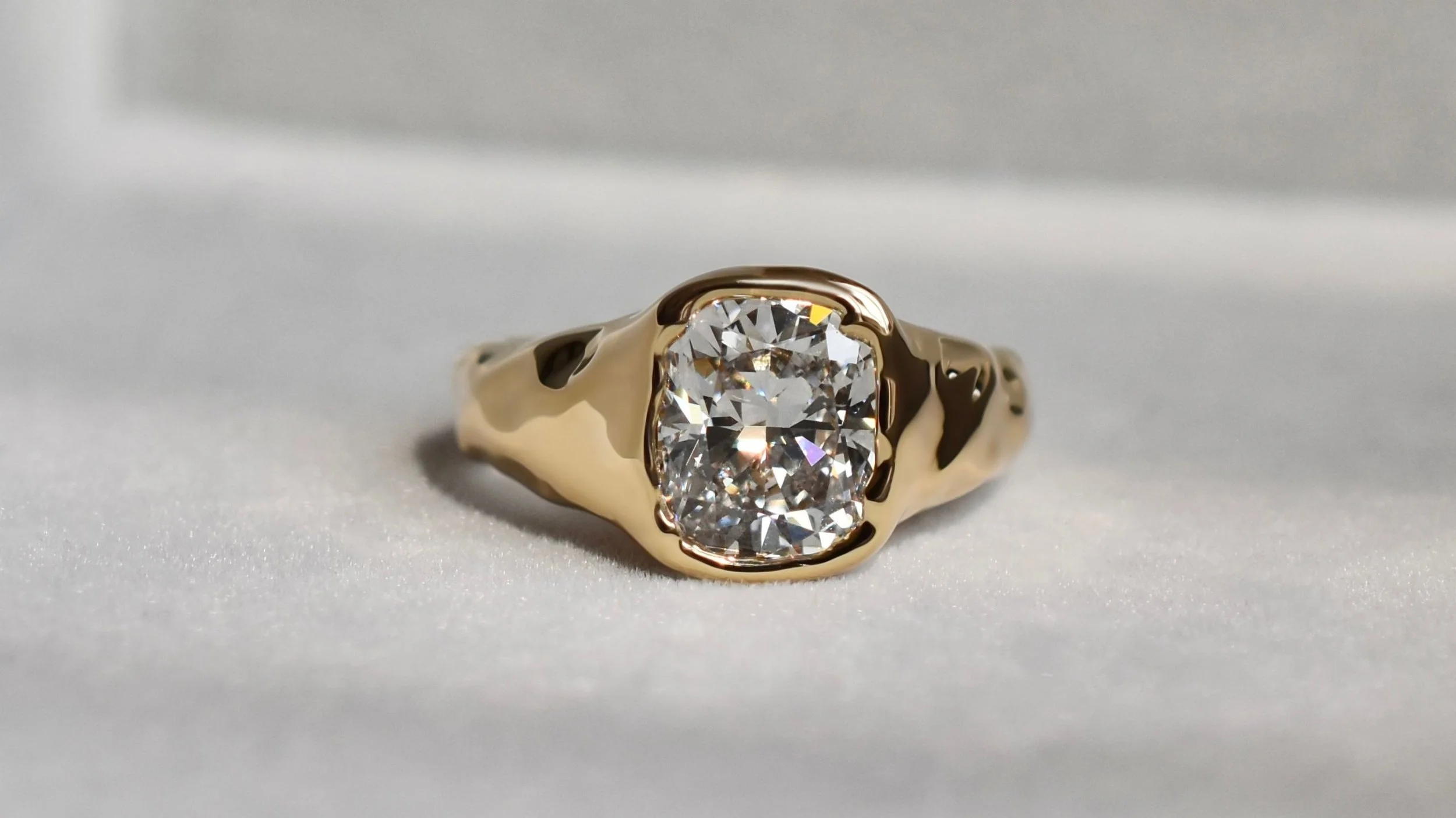Sculptural Cushion Diamond Gold Ring