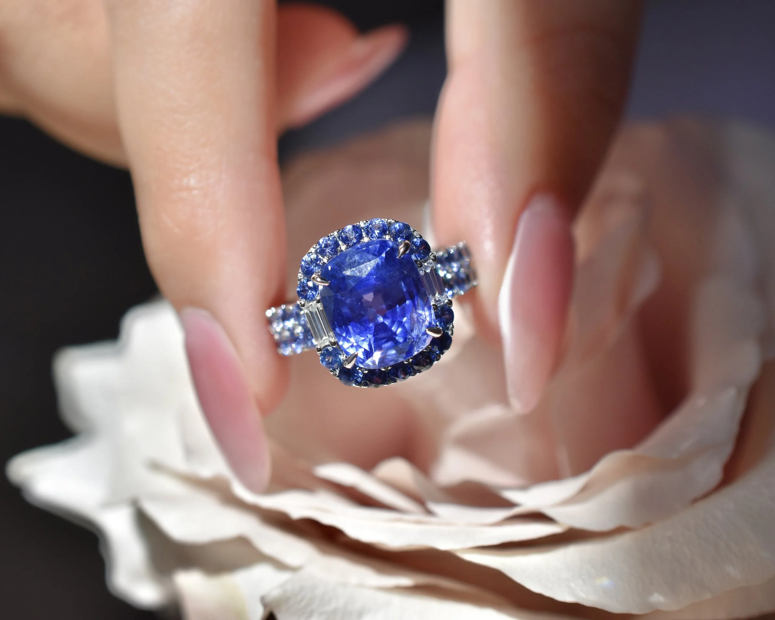Tanzanite Halo Ring with Double Band