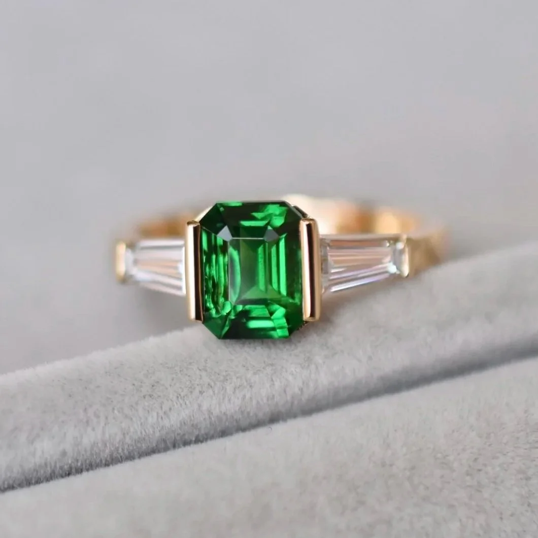 Tsavorite Three Stone Ring
