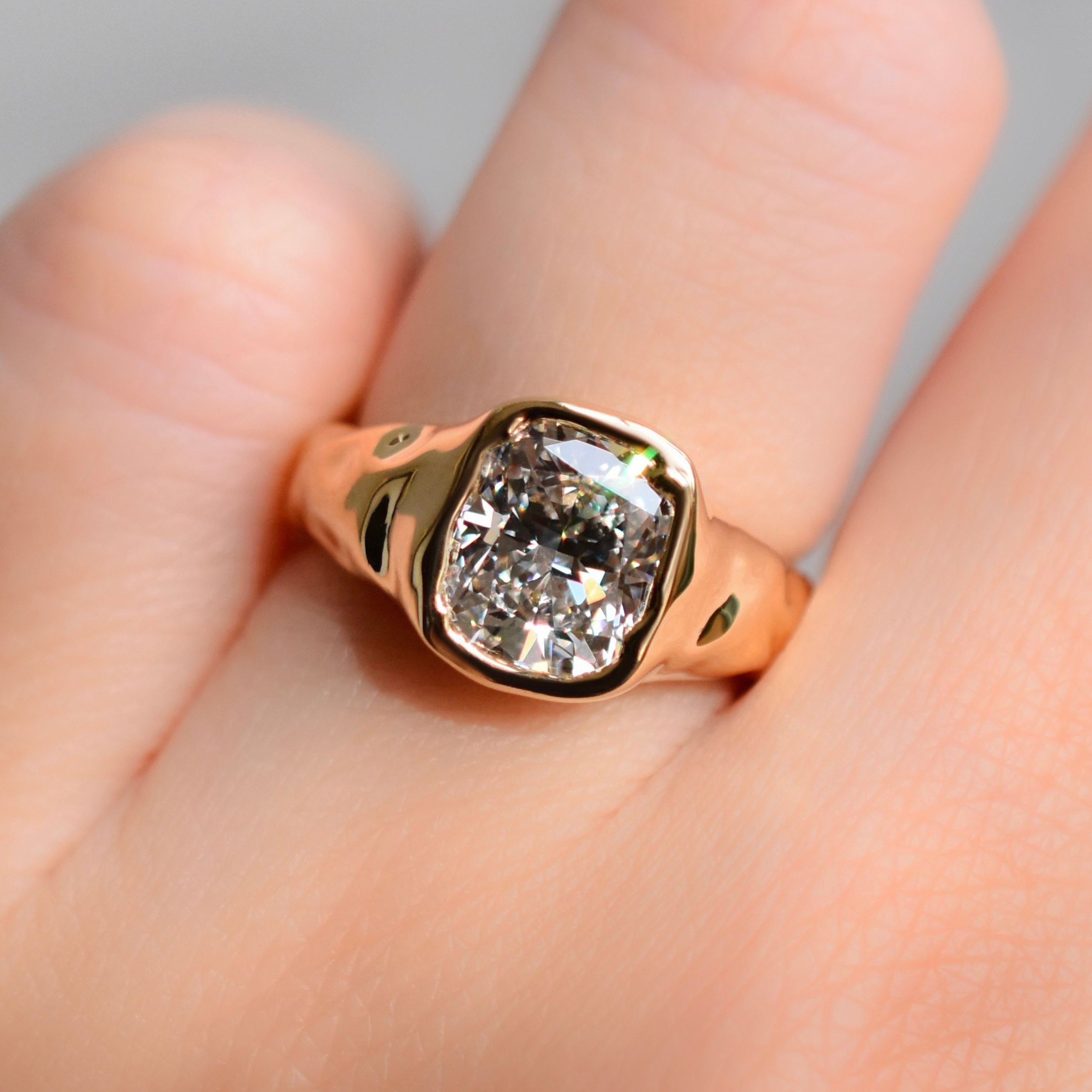 Hannah Cushion Cut Diamond Ring with Chunky Asymmetrical Gold Band1.jpg