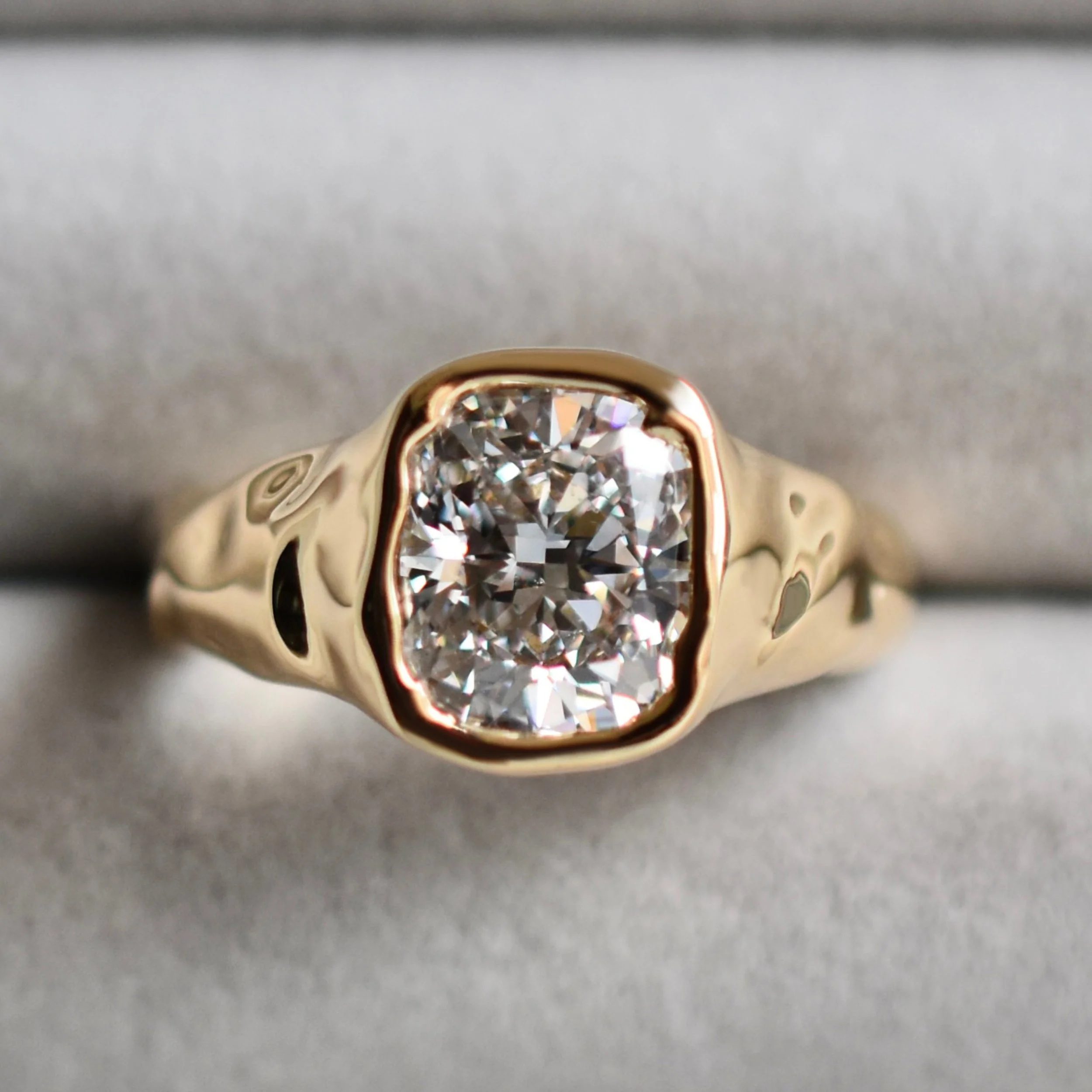 Hannah Cushion Cut Diamond Ring with Chunky Asymmetrical Gold Band4.jpg