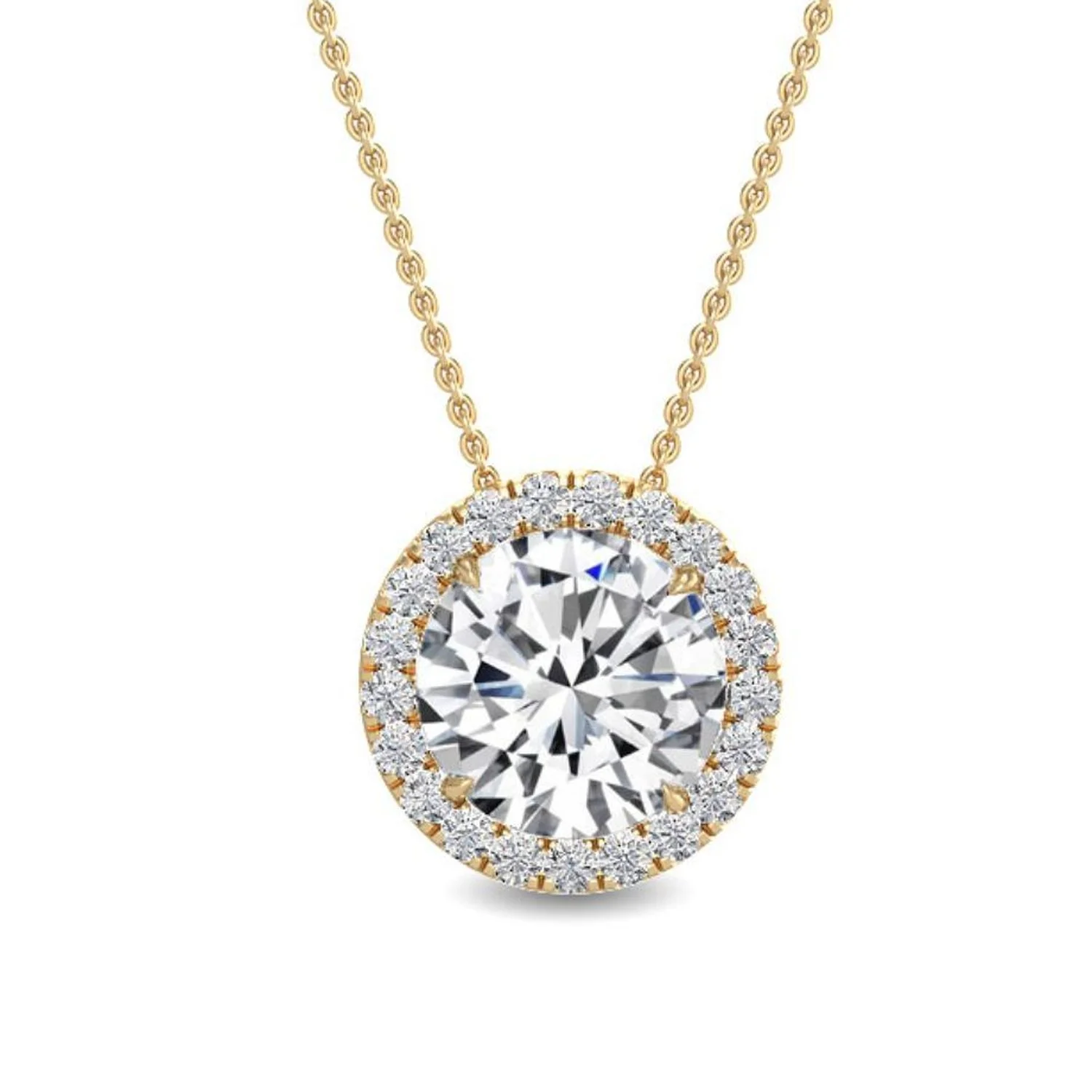 Noëlle Necklace in yellow gold, round brilliant diamond halo pendant, 0.68 carats total, fine jewellery Singapore by August Bespoke