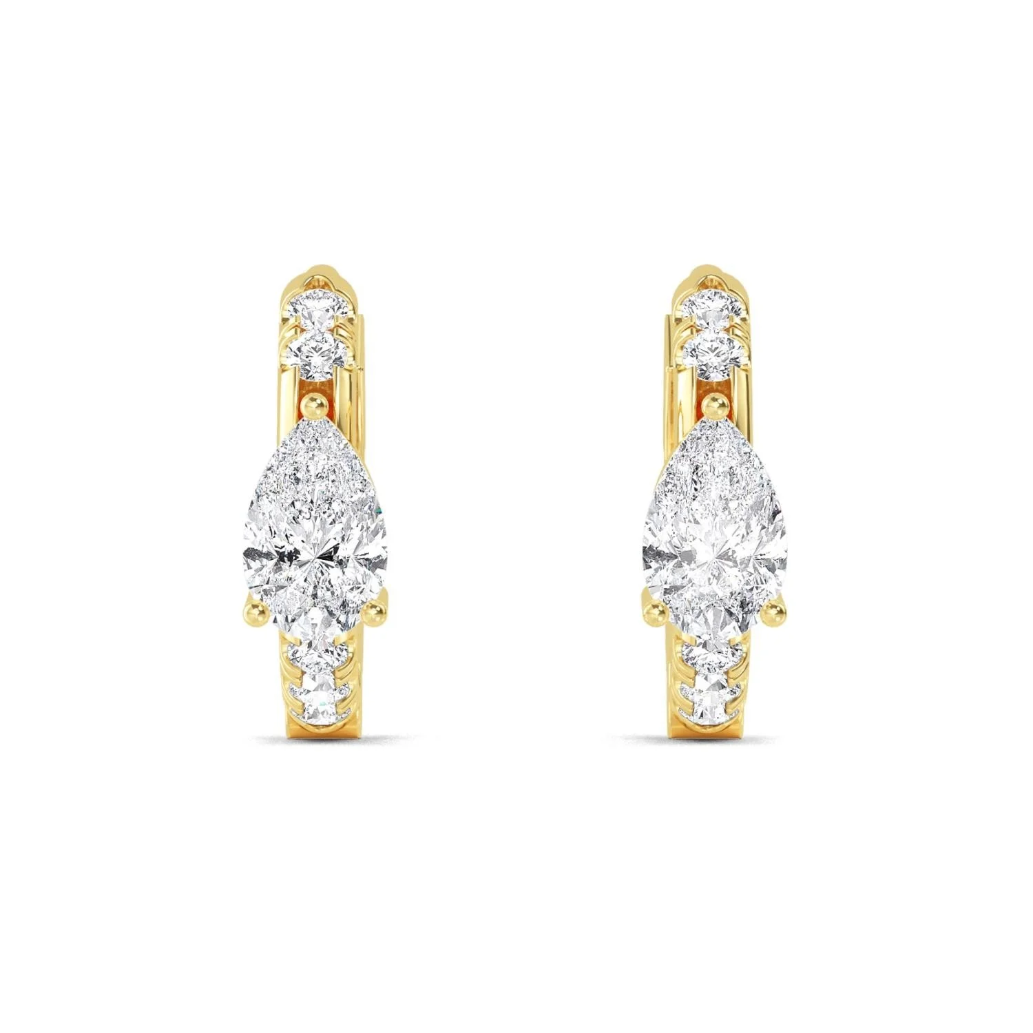 Soline yellow gold diamond huggie hoop earrings with pear-shaped centre diamond, fine jewellery Singapore by August Bespoke