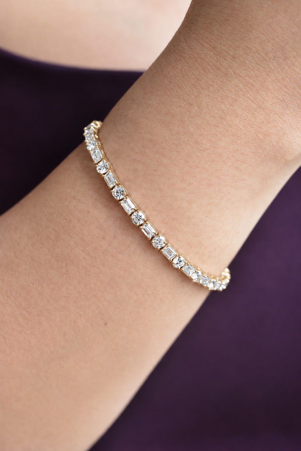 Verona round and emerald-cut diamond tennis bracelet in yellow gold, by August Bespoke Singapore