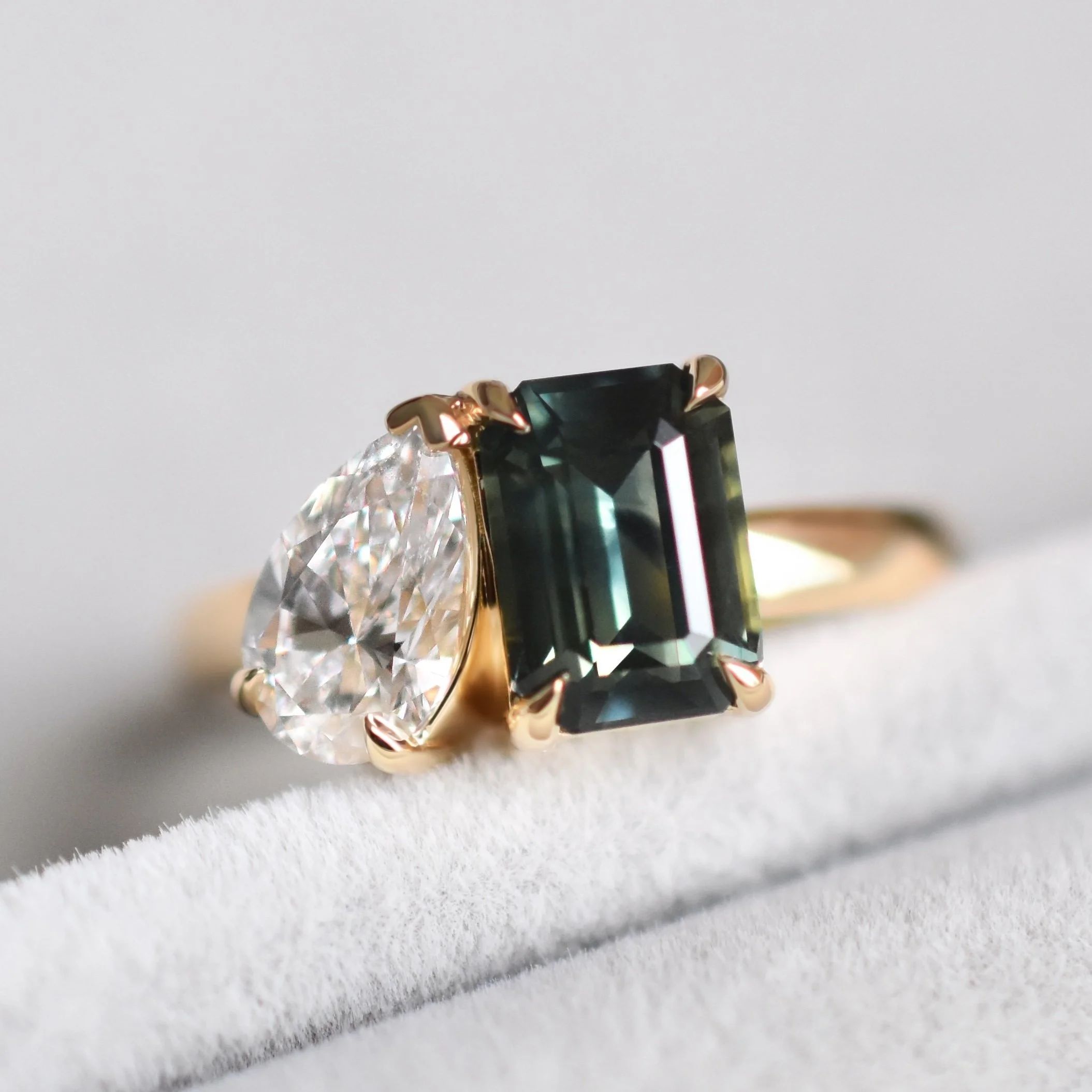 Jillian Pear Diamond and Green Sapphire Emerald Toi Et Moi Ring Photo 18-2-25, 11 03 23.jpg