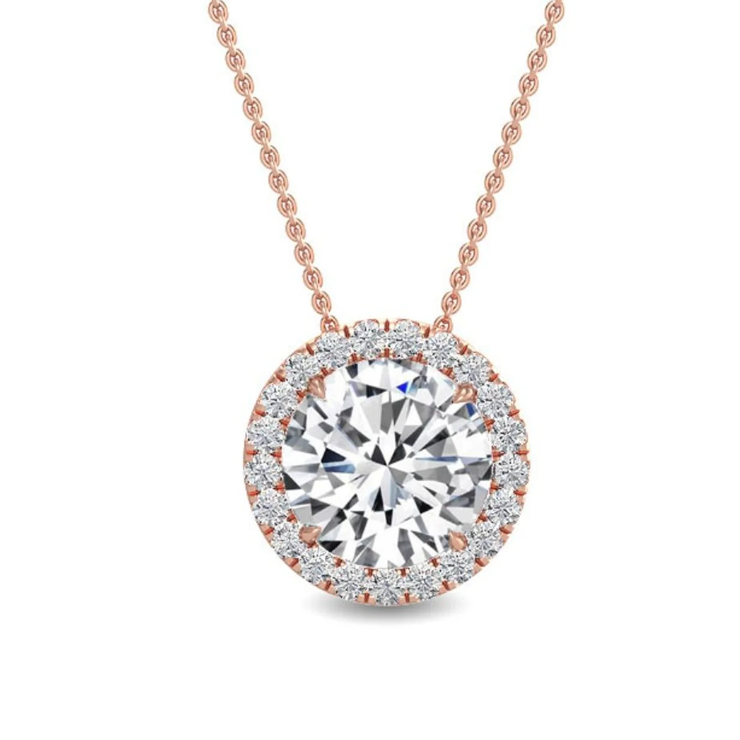 Noëlle Necklace in rose gold, round brilliant diamond halo pendant, 0.68 carats total, fine jewellery Singapore by August Bespoke