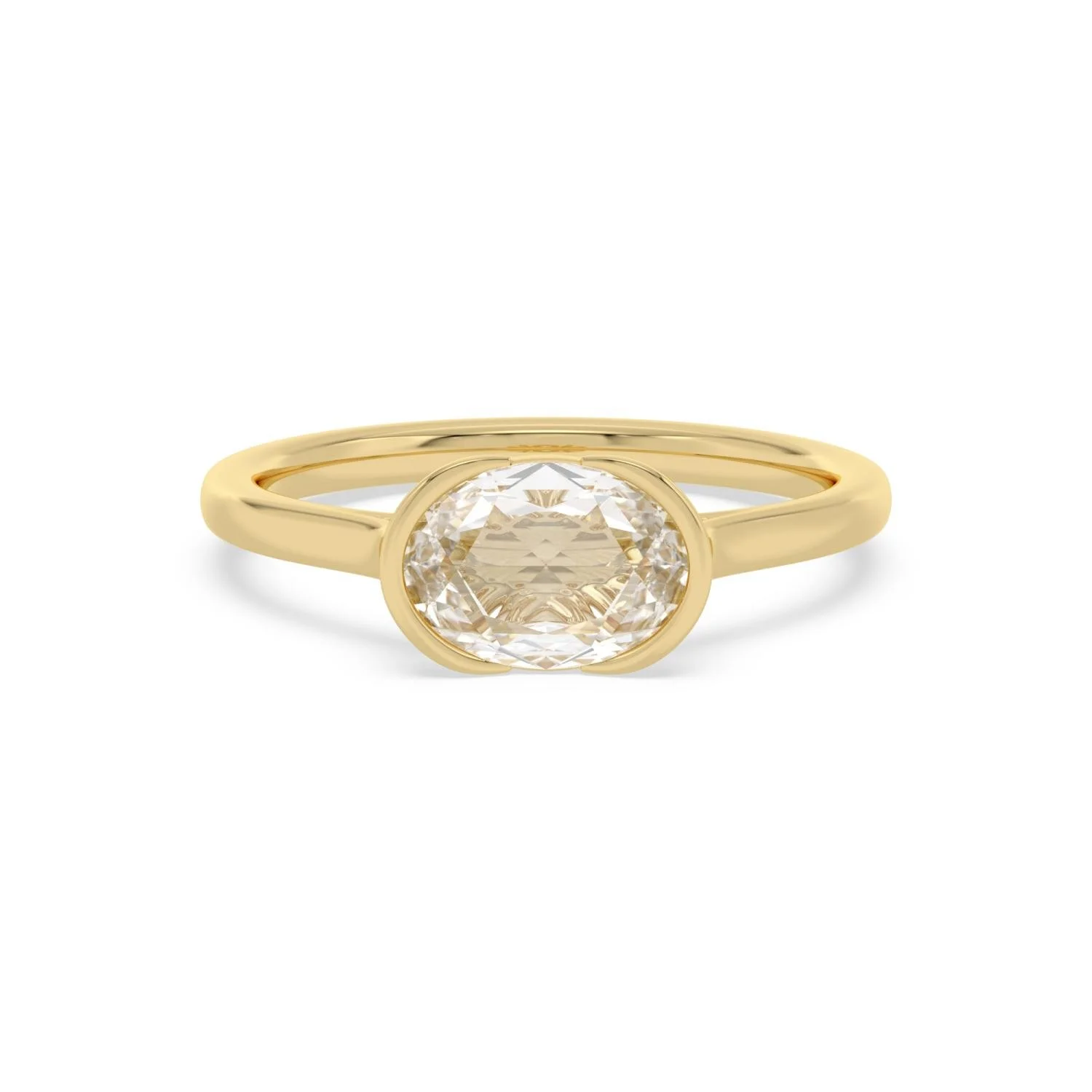 The Snowglobe Ring in yellow gold, rose cut oval diamond half-bezel ring by August Bespoke Singapore