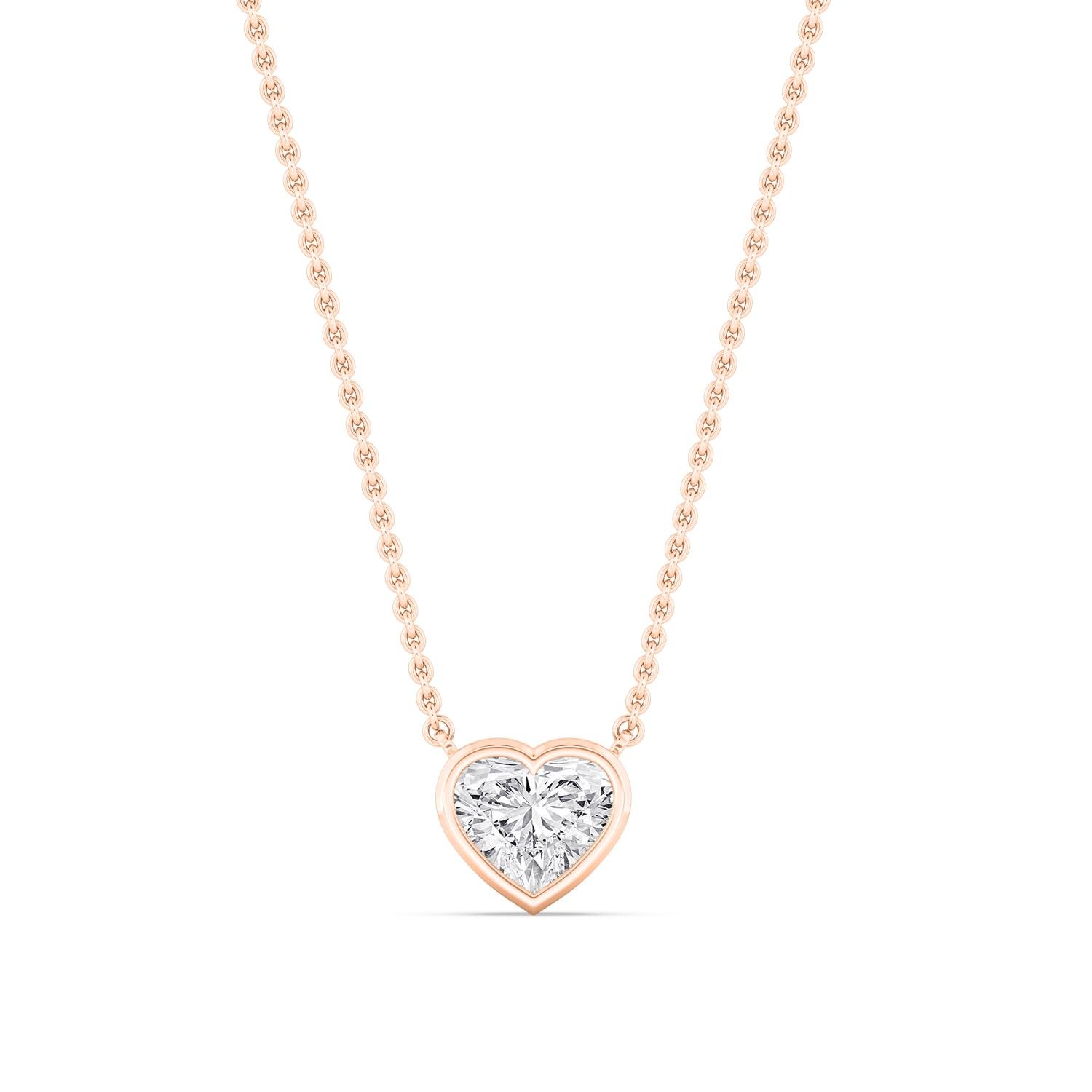 Louna heart-shaped diamond bezel necklace in rose gold, solitaire pendant by August Bespoke Singapore