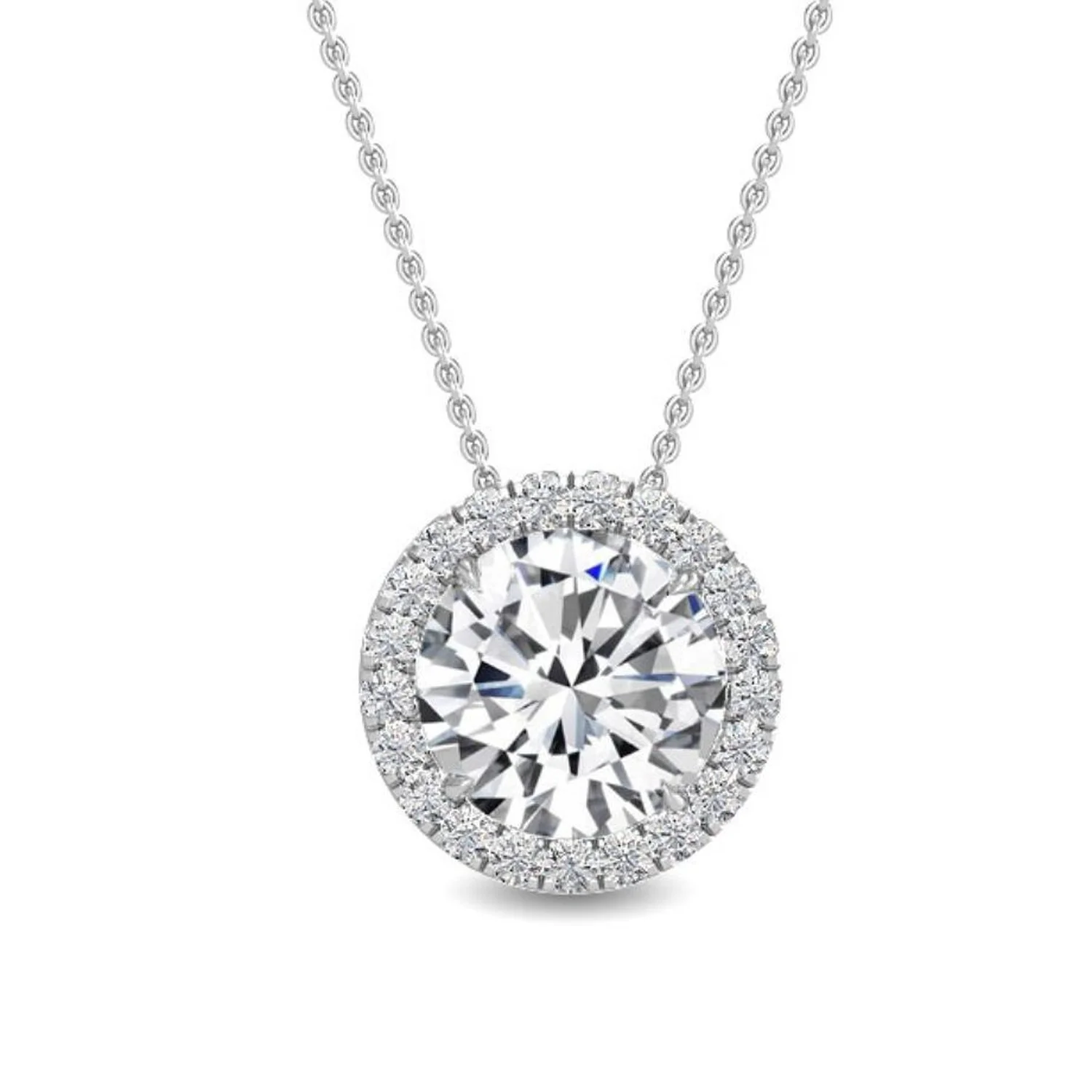 Noëlle Necklace in white gold, round brilliant diamond halo pendant, 0.68 carats total, fine jewellery Singapore by August Bespoke