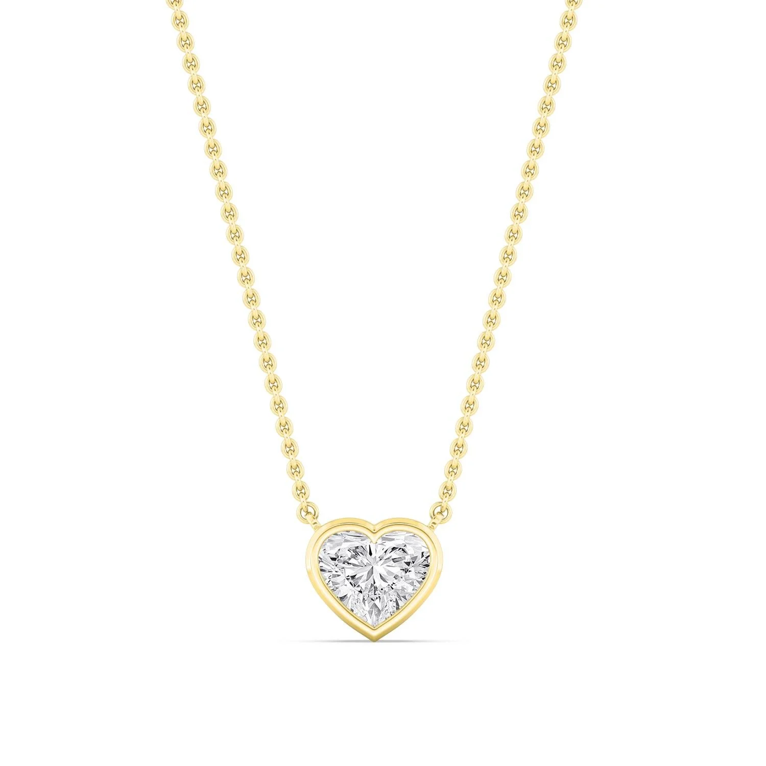 Louna heart-shaped diamond bezel necklace in yellow gold, solitaire pendant by August Bespoke Singapore