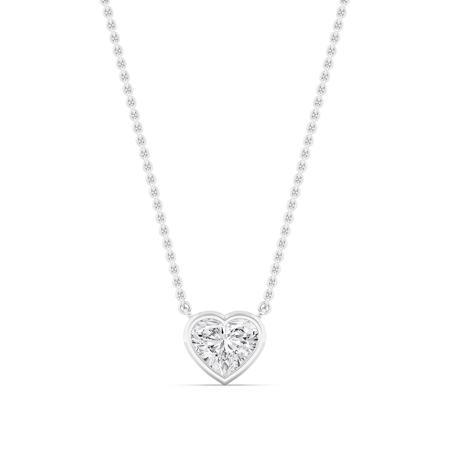 Louna heart-shaped diamond bezel necklace in white gold, solitaire pendant by August Bespoke Singapore