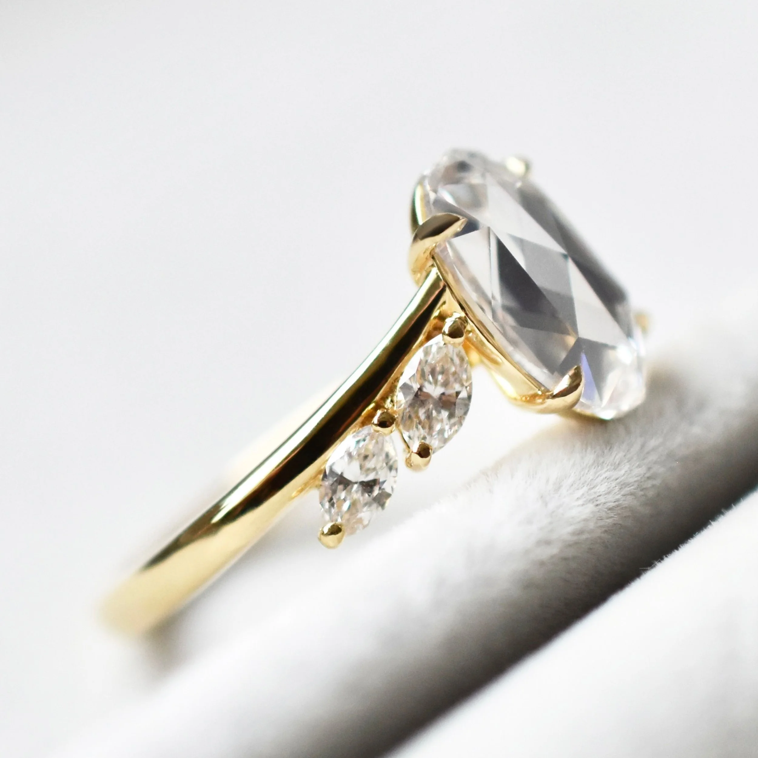 Ruth Rose Cut Oval Diamond Ring with Marquise Sides in Yellow Gold3.jpg
