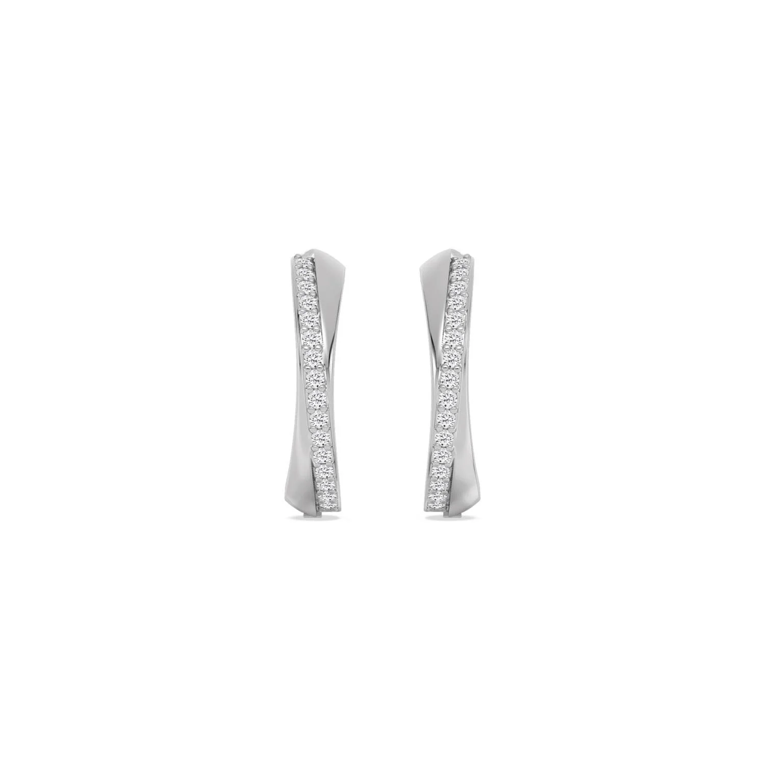 Interlace white gold twisted diamond hoop earrings with pavé round diamonds, fine jewellery Singapore by August Bespoke