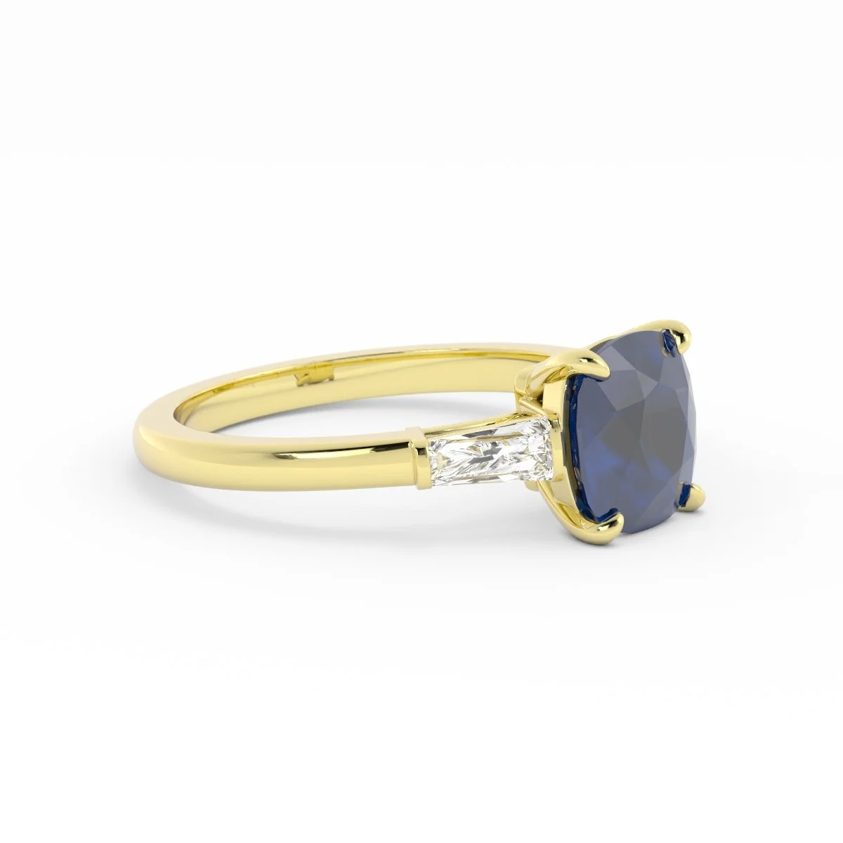 Louise Cushion Blue Sapphire with Baguette Diamonds in Champagne Gold Ring image_001-8.jpg