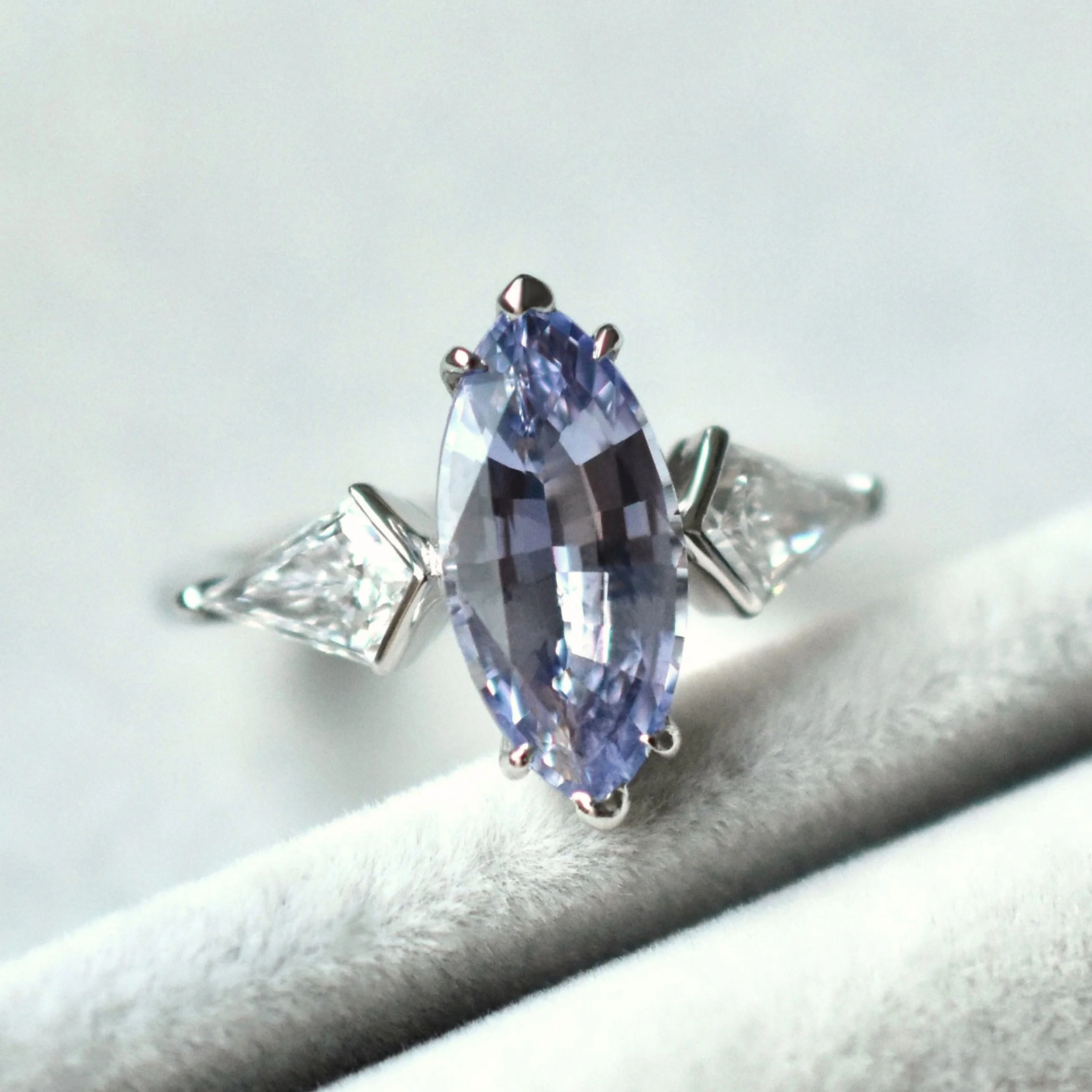 Periwinkle Marquise Sapphire Ring with Kite Side Stones in White Gold 3.jpg