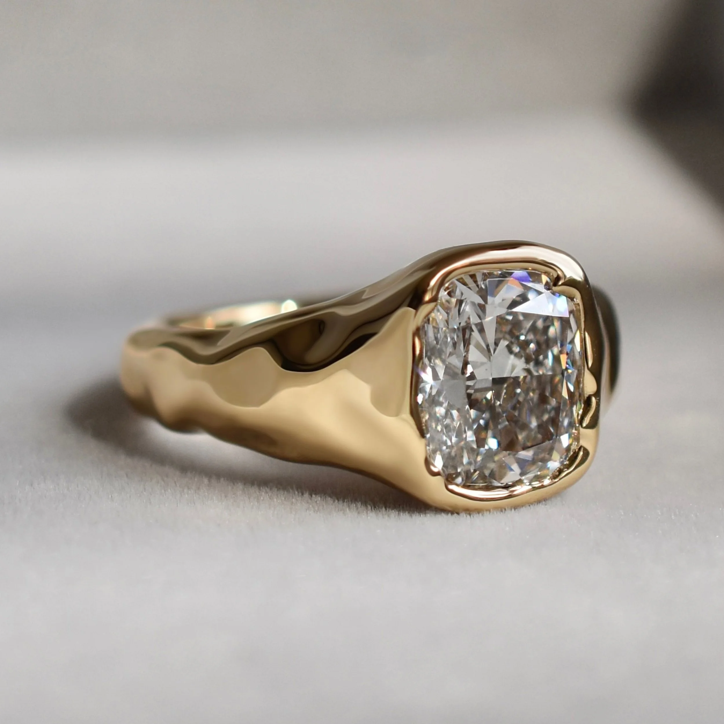 Hannah Cushion Cut Diamond Ring with Chunky Asymmetrical Gold Band3.jpg