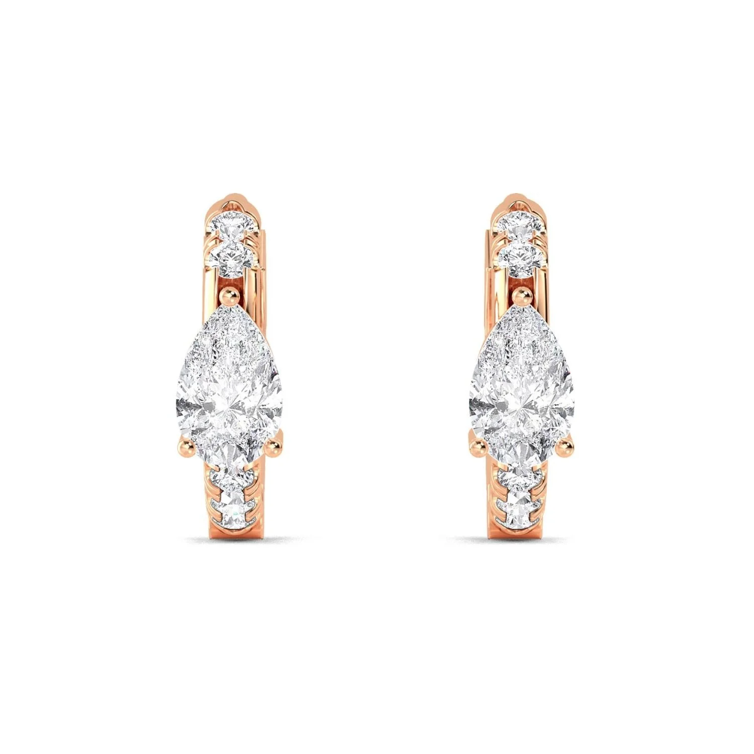 Soline rose gold diamond huggie hoop earrings with pear-shaped centre diamond, fine jewellery Singapore by August Bespoke