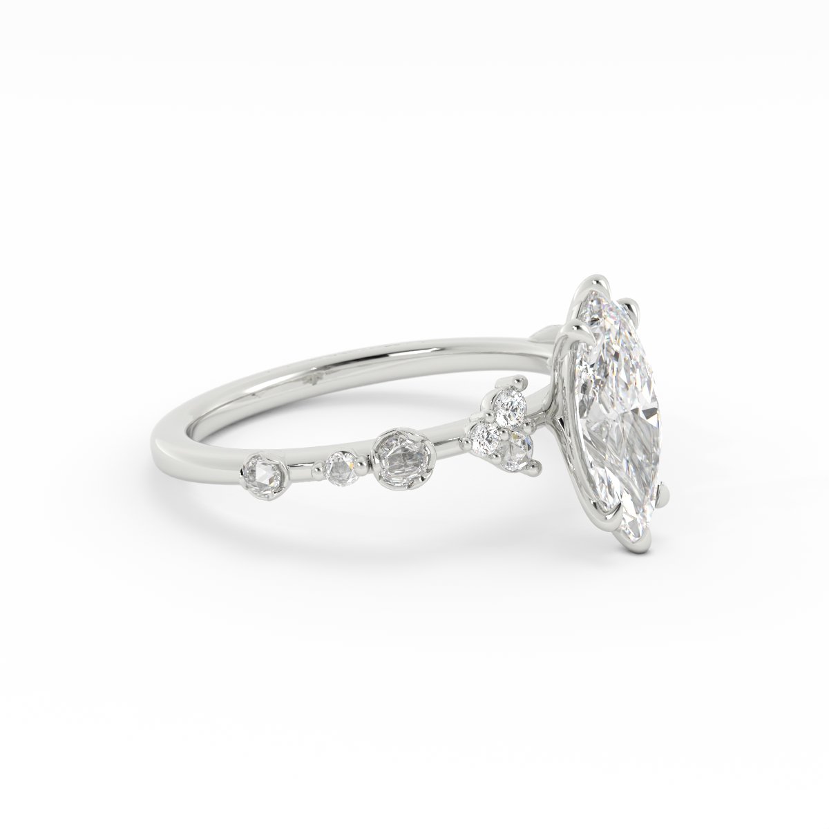 Ysabel Marquise Diamond Ring with Rose-Cut and Pavé Diamonds in White Gold image_001-8.jpg